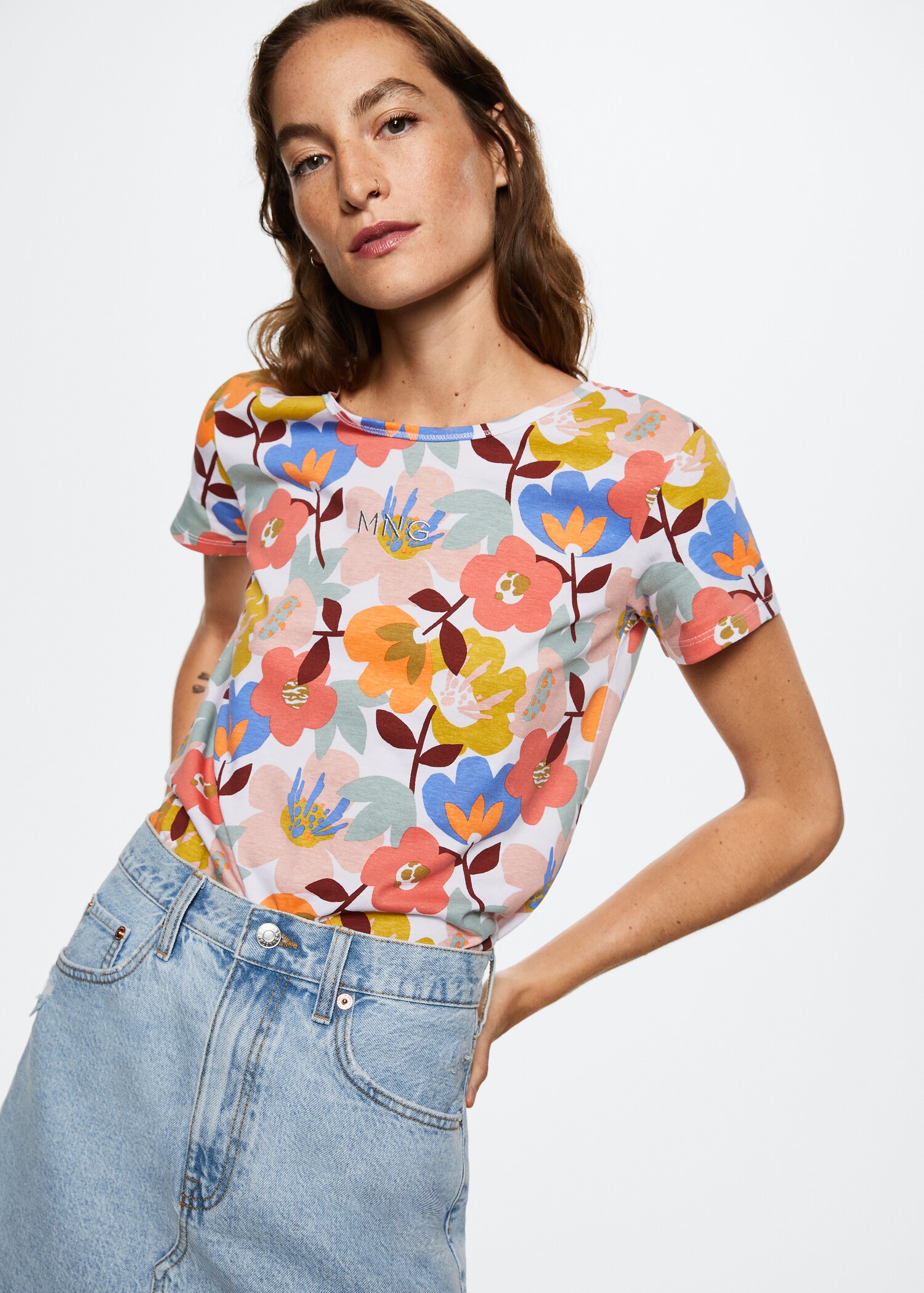 Bedrucktes Baumwoll-T-Shirt - Mittlere Ansicht