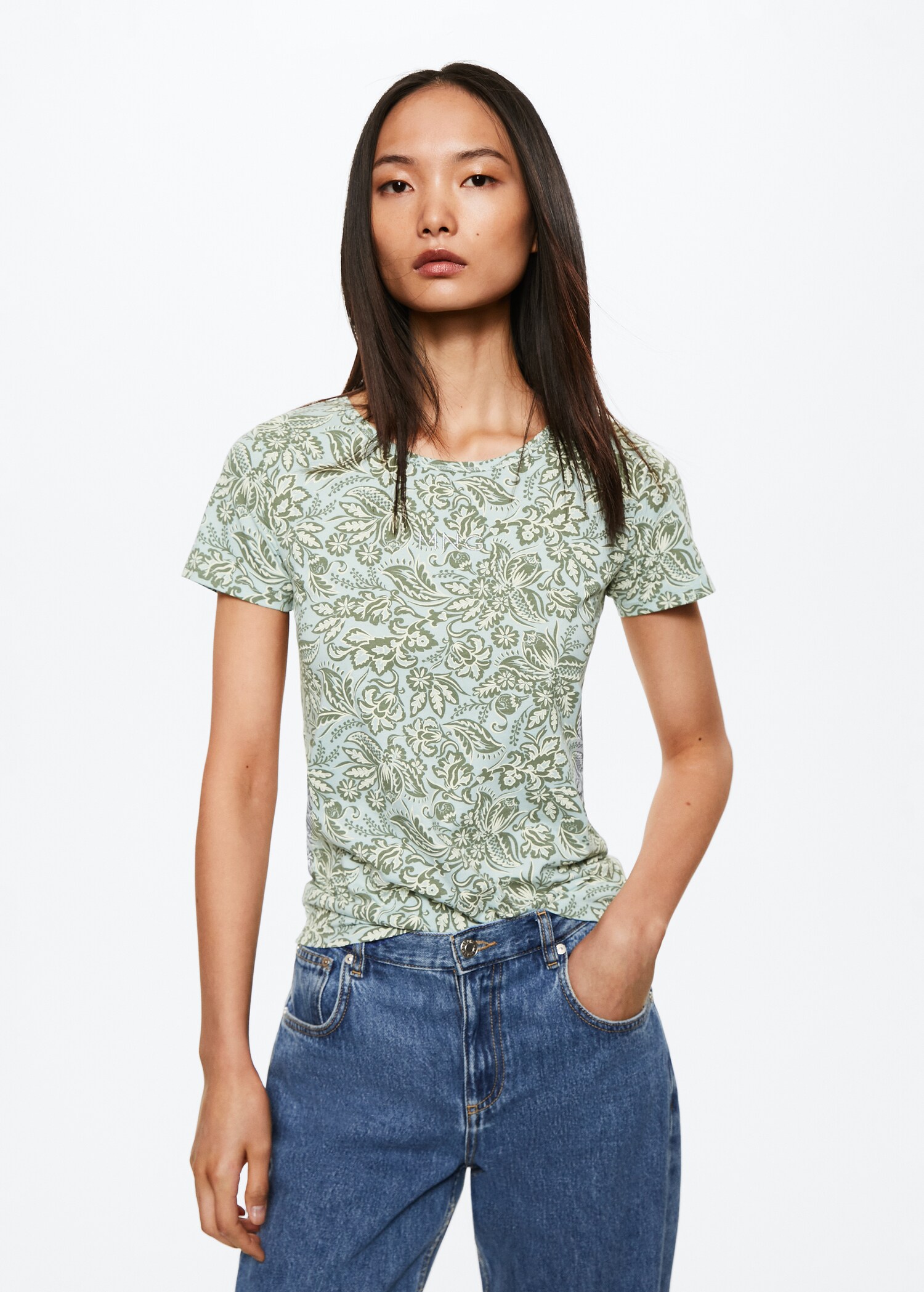 Bedrucktes Baumwoll-T-Shirt - Mittlere Ansicht