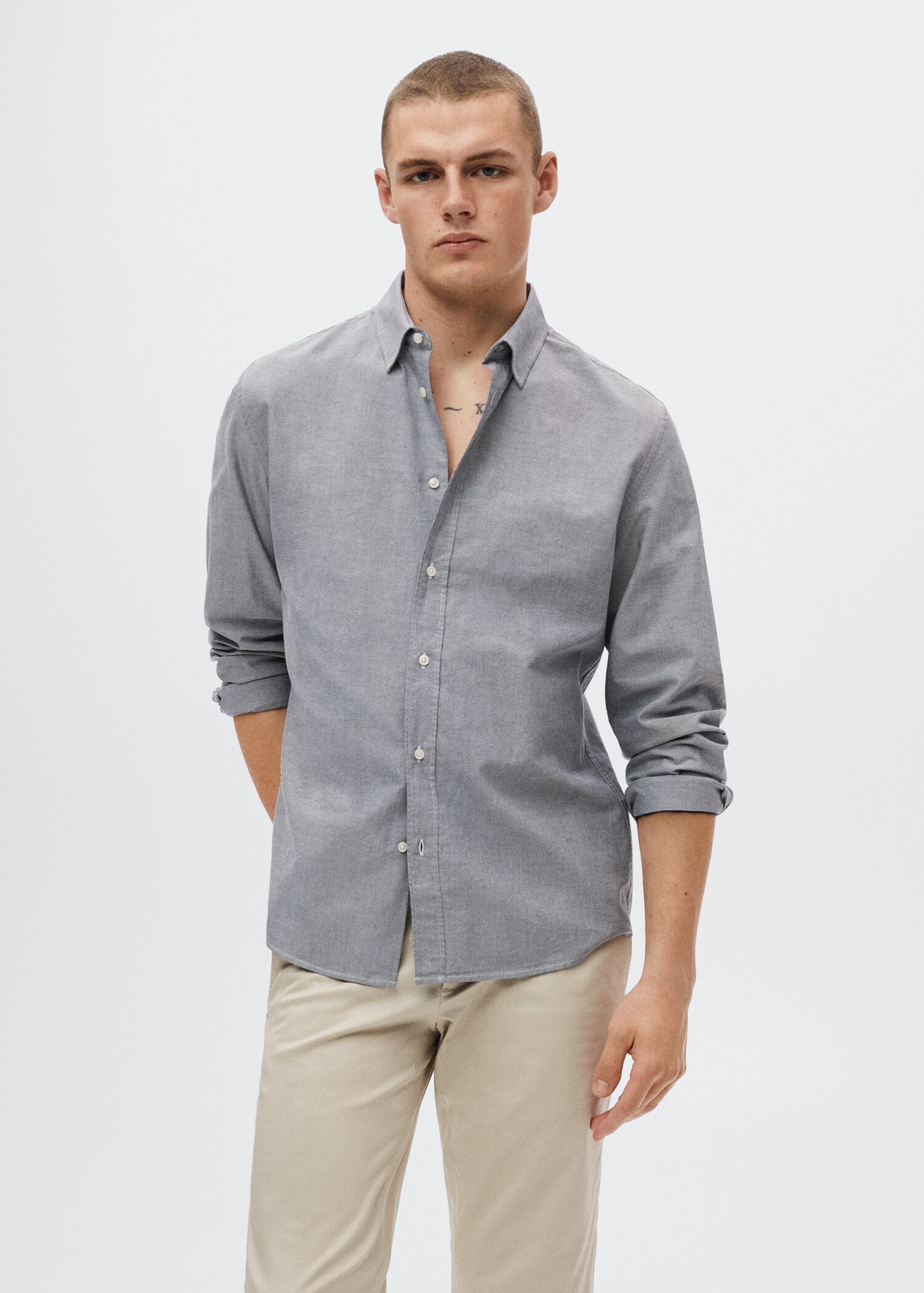 Camisa regular fit cotó - Pla mig