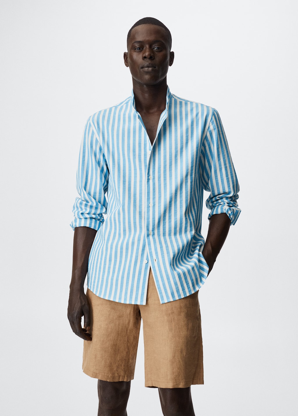Chemise col mao a rayures