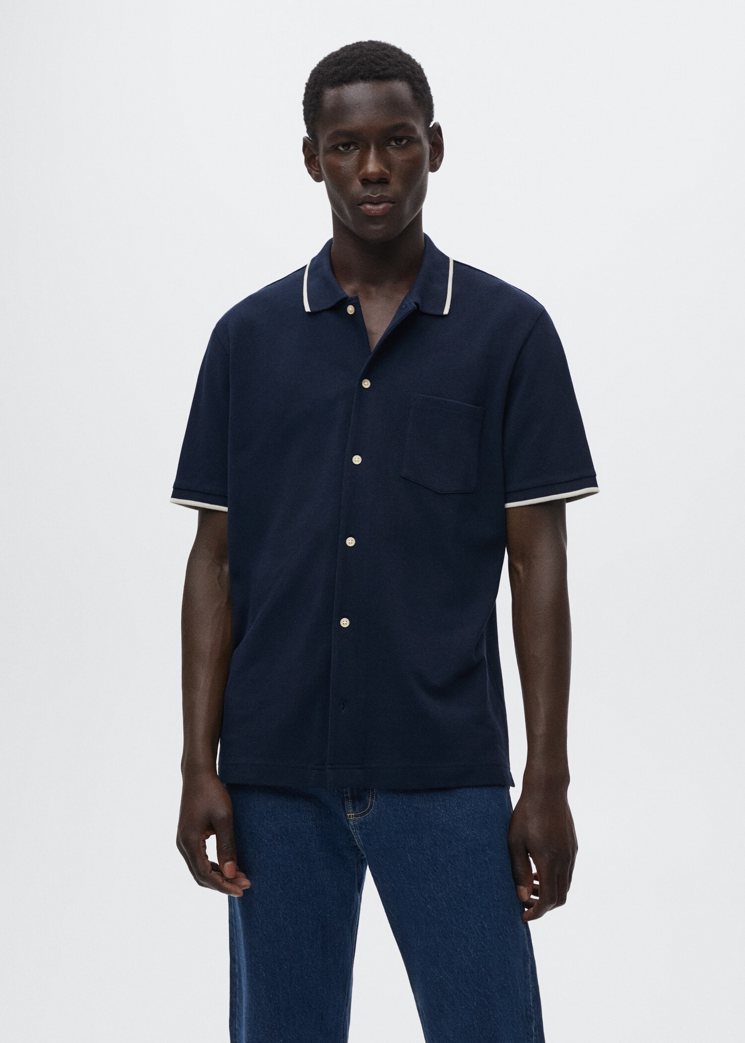 Camisa regular fit algodón piqué - Plano medio