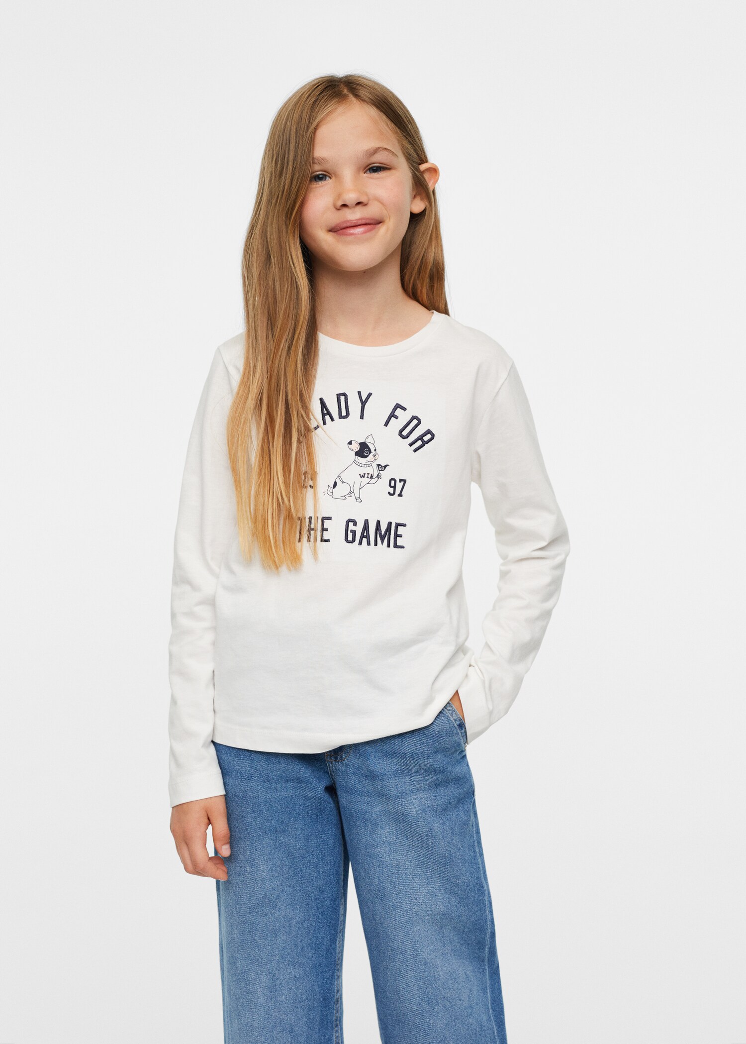 Langärmliges T-Shirt mit Schriftzug - Mittlere Ansicht
