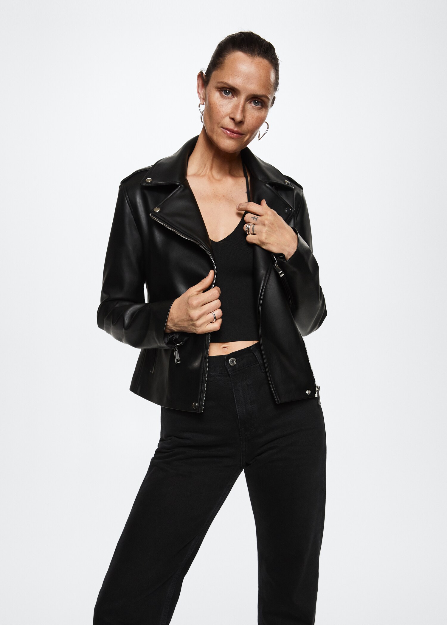 Cazadora biker efecto piel - Plano medio