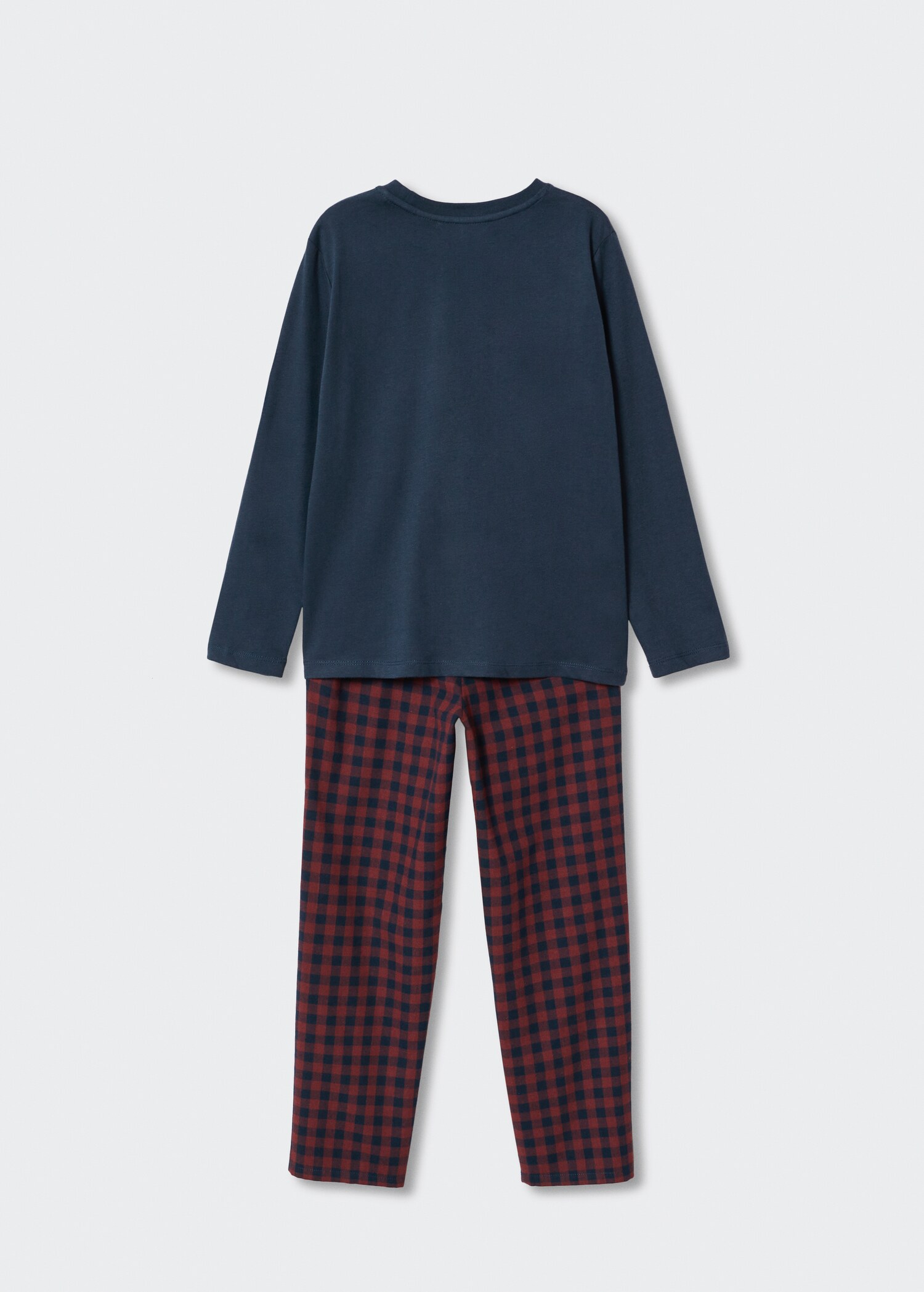 Todelt lang rutete pyjamas - Baksiden av artikkelen