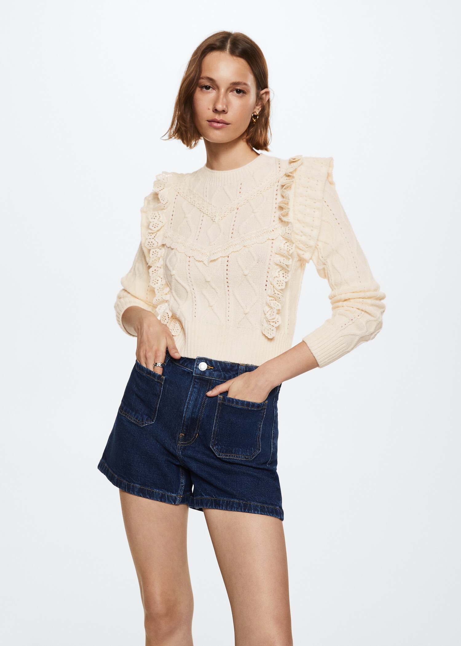 Frilled openwork sweater - Medium plane