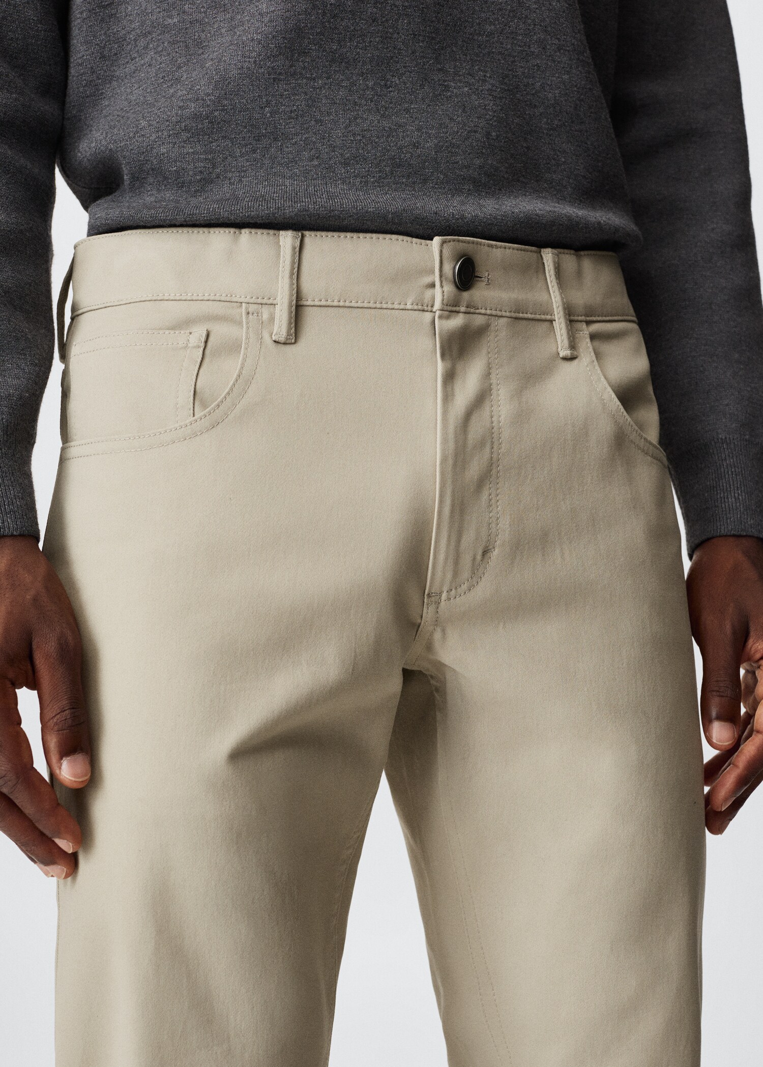 Slim fit denim-effect serge trousers - Details of the article 1