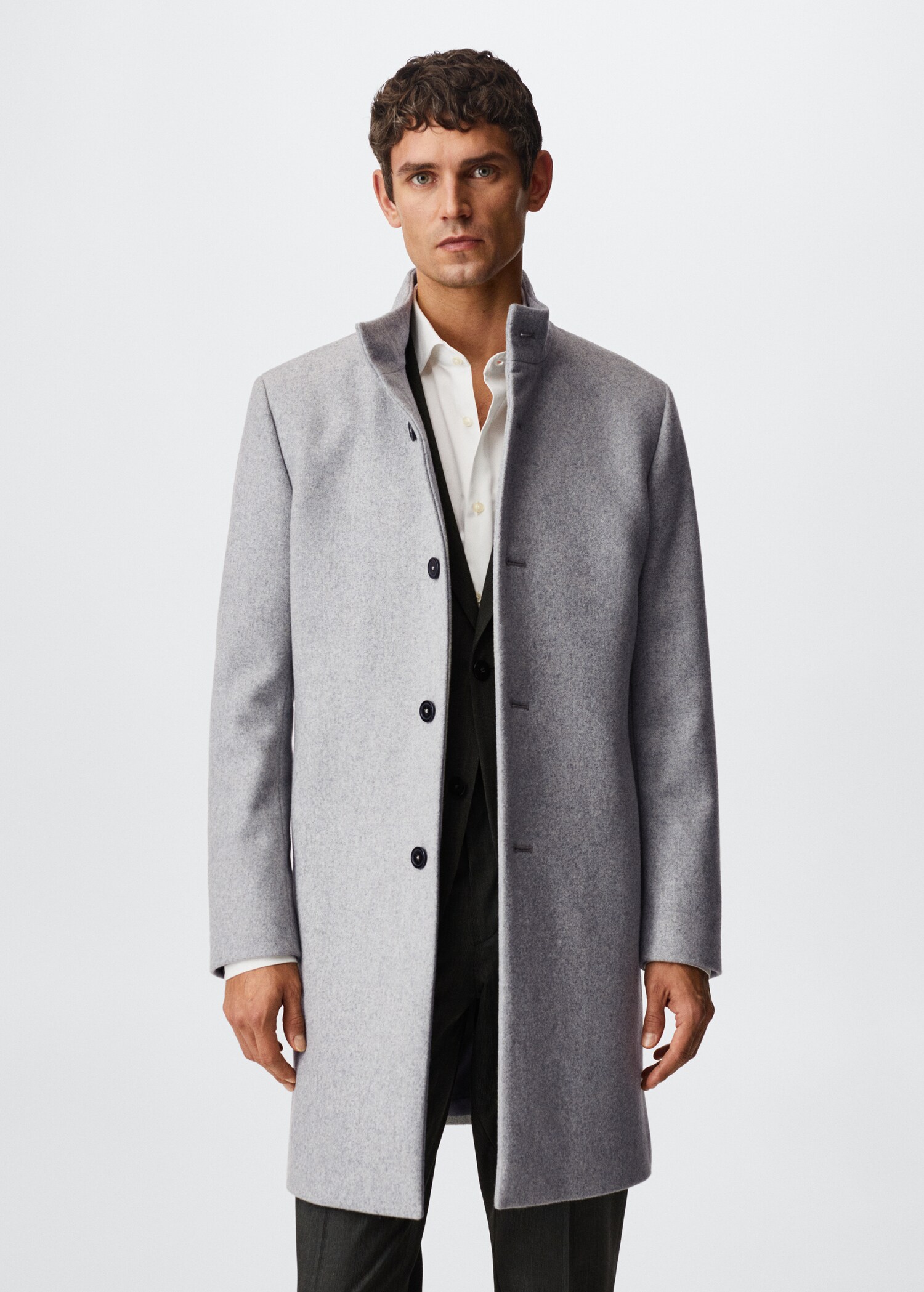 Manteau long laine recyclée - Plan moyen