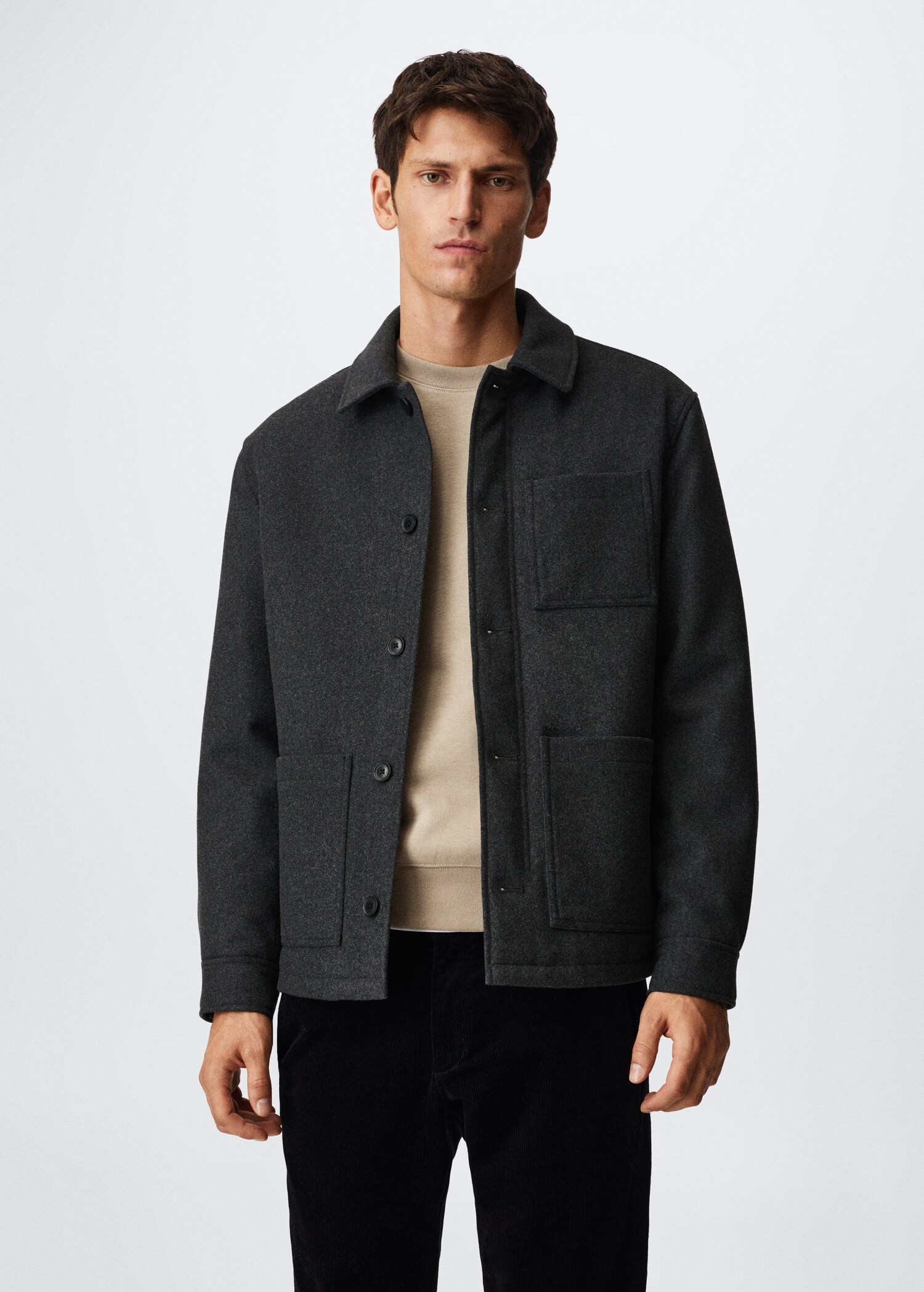 Wool-blend jacket with pockets - Medium plane