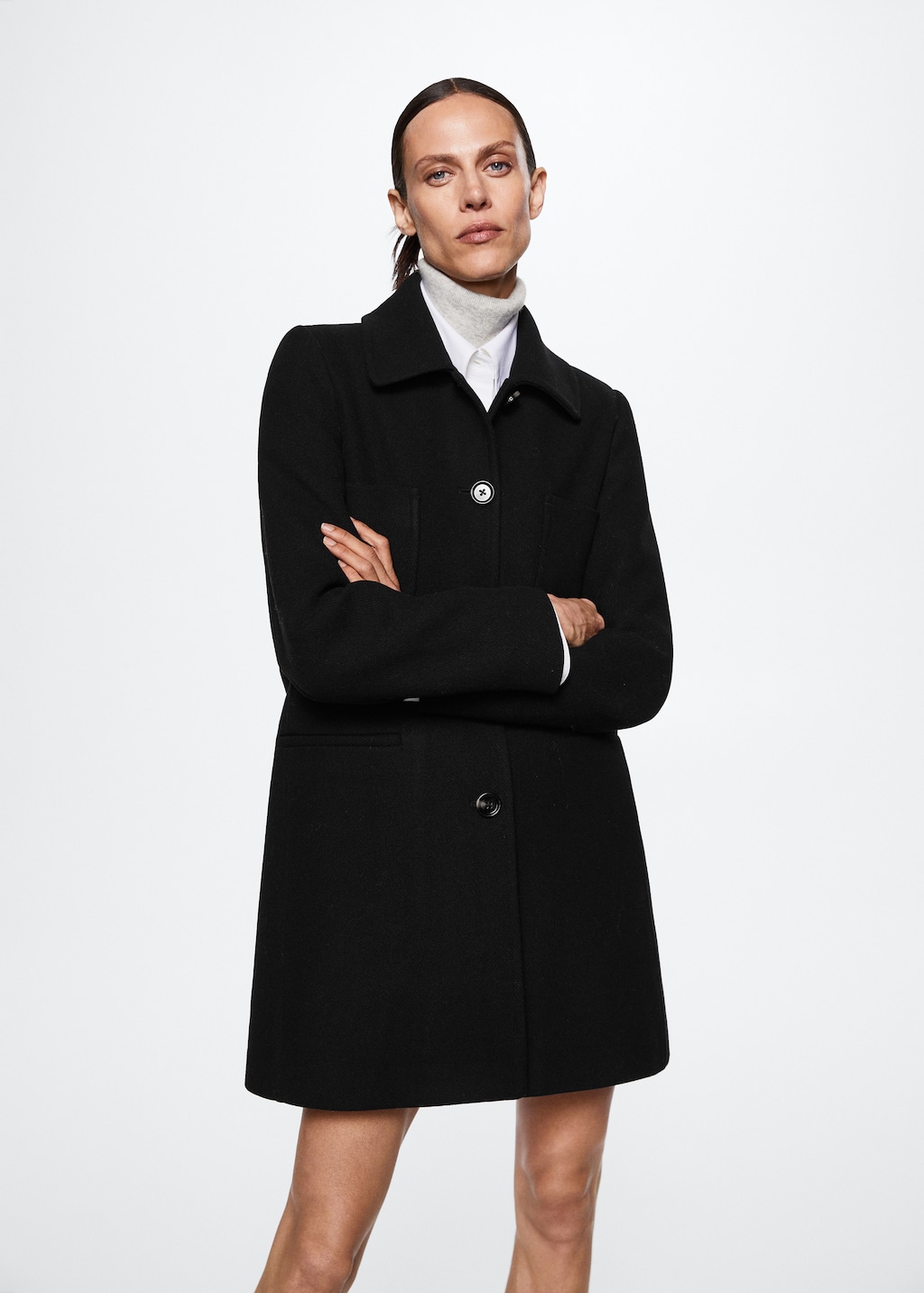 Buttoned wool coat deals