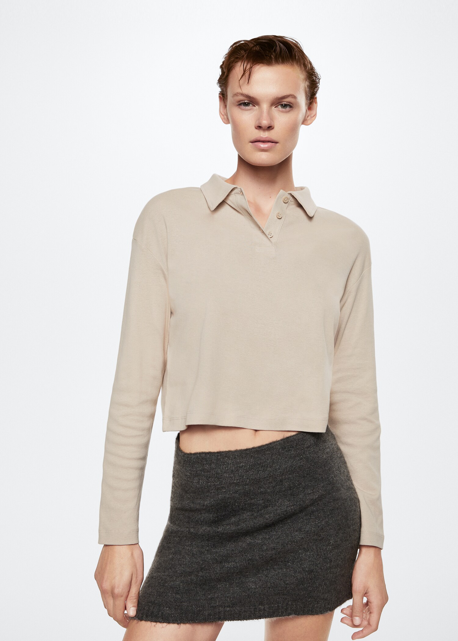 Long-sleeved cotton jersey polo shirt - Medium plane