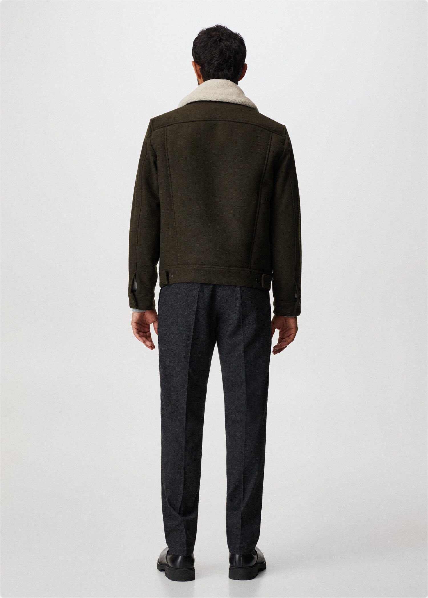 Wool jacket with shearling-effect collar - Reverse of the article