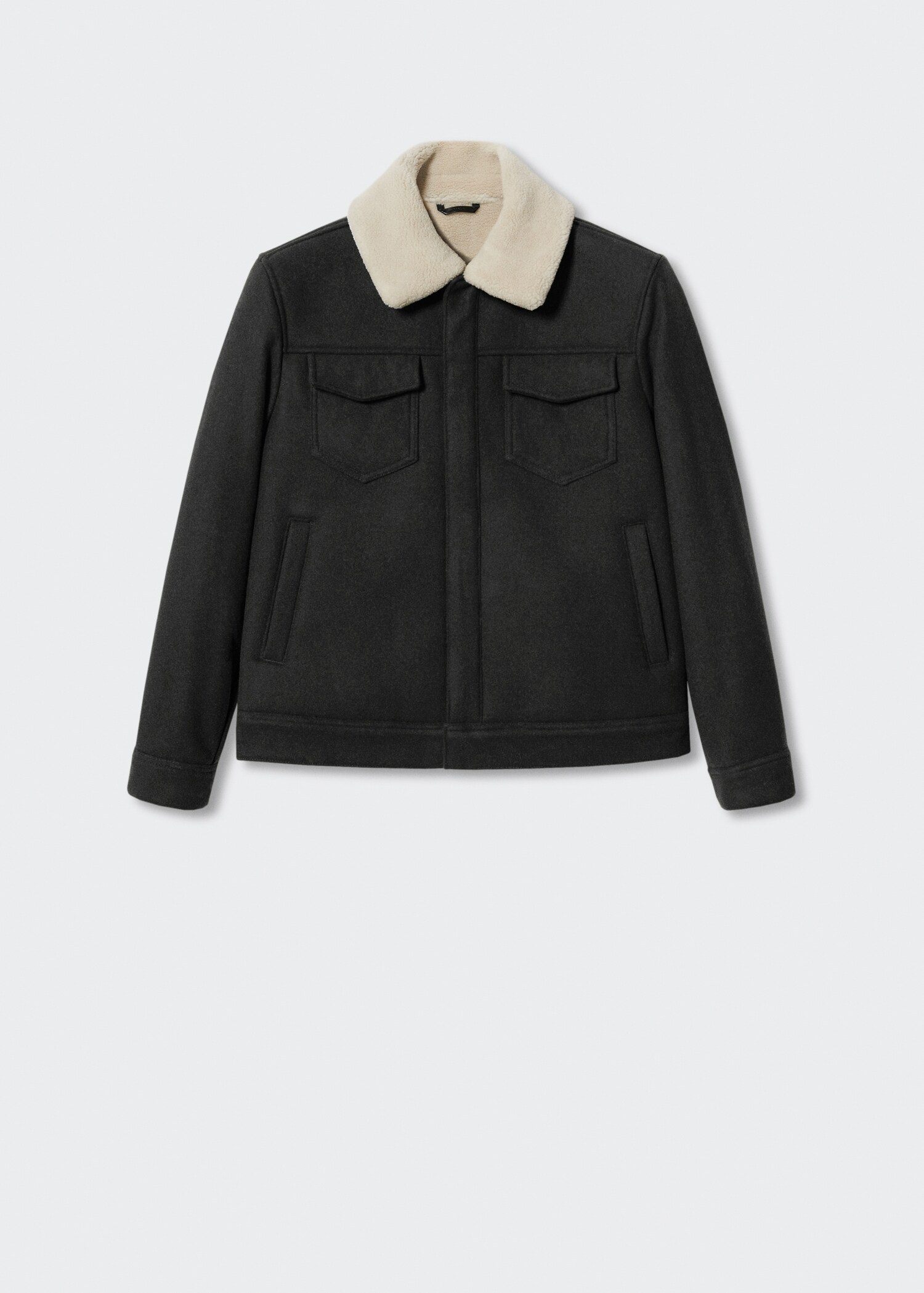 Wool jacket with shearling-effect collar - Article without model