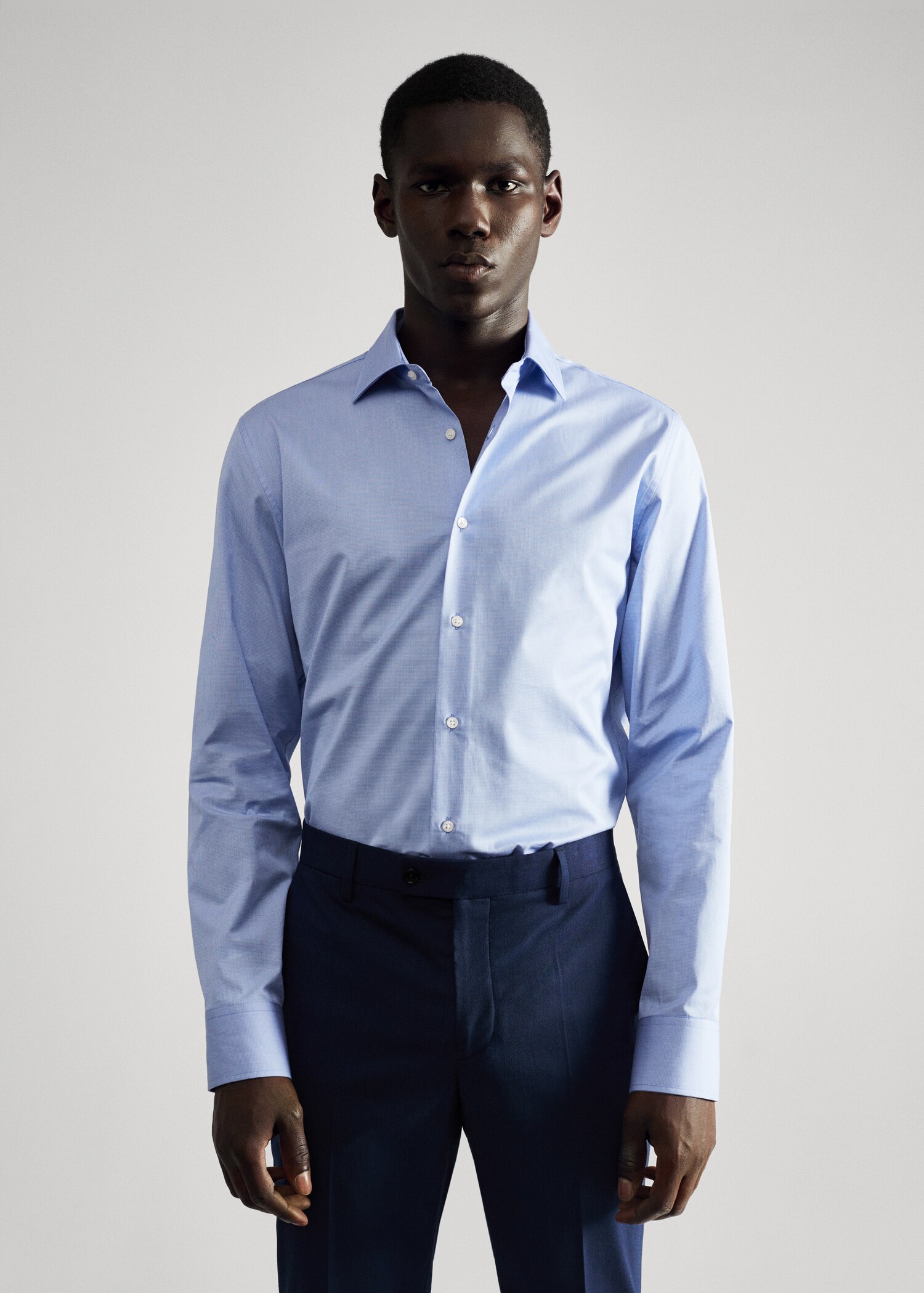 Slim fit overhemd met microstructuur - Middenvlak