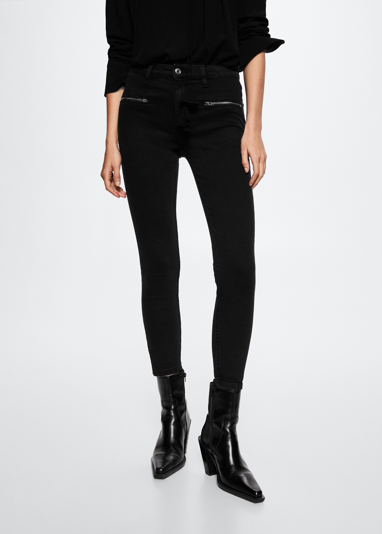 Skinny jeans in bikerstijl - Middenvlak