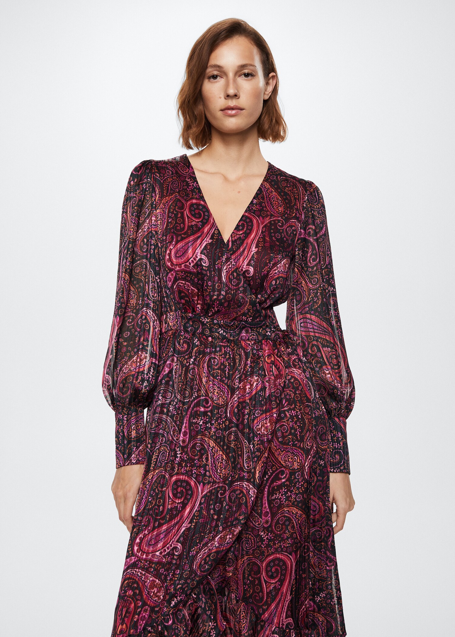 Jurk met paisleyprint en ruche - Middenvlak