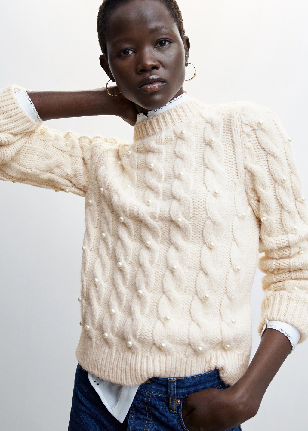Pull over grosse maille perles Femme MANGO OUTLET Luxembourg