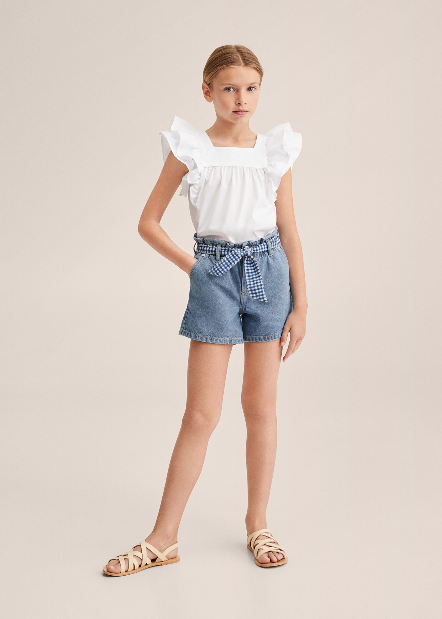 Bowed denim short - Medium plane