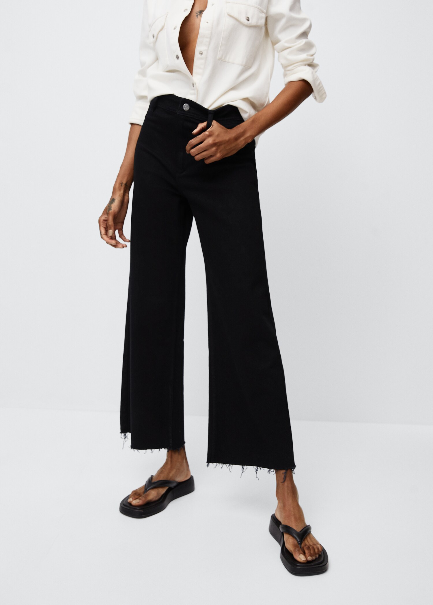 Jupe-culotte jean taille haute - Plan moyen