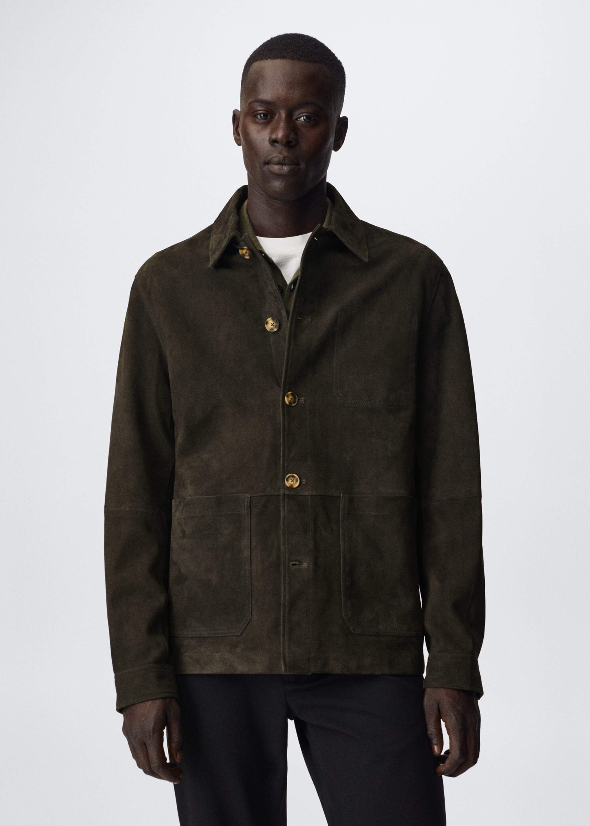 Suede overshirt with pockets - Medium plane, Grey. Ref: 37010138-00.