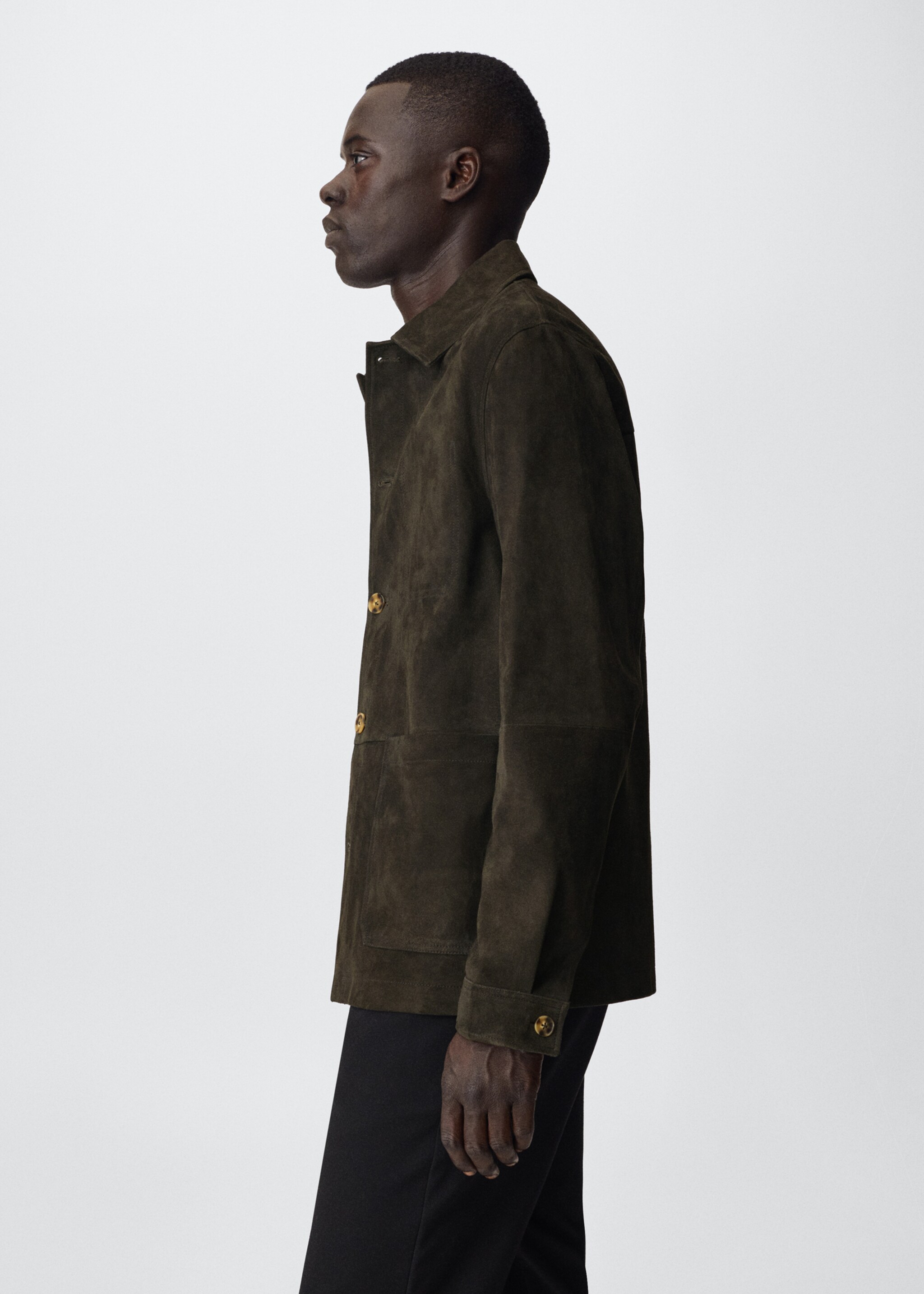 Suede overshirt with pockets - Details of the article 2, Grey. Ref: 37010138-00.