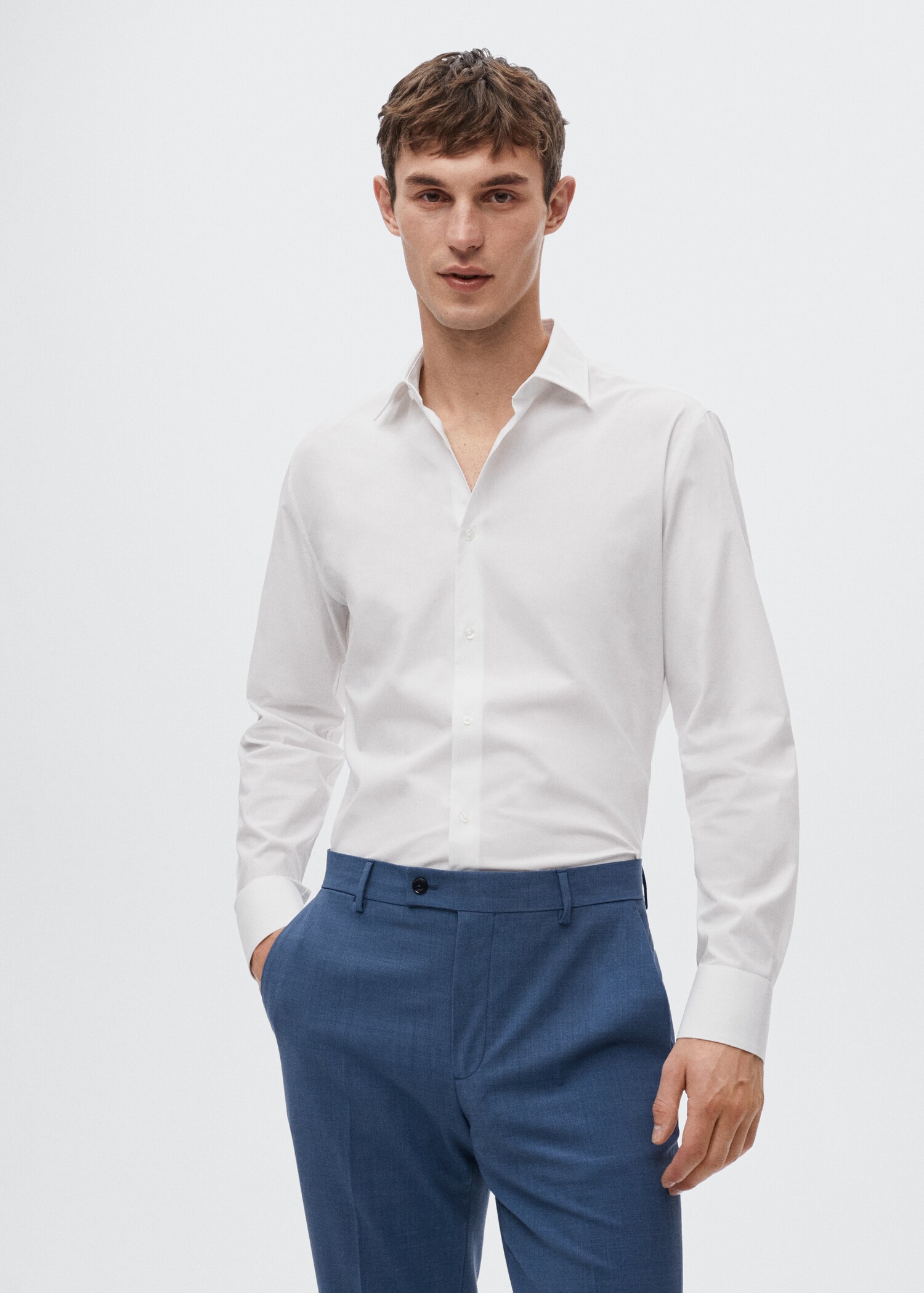 Slim fit stretch cotton suit shirt - Medium plane