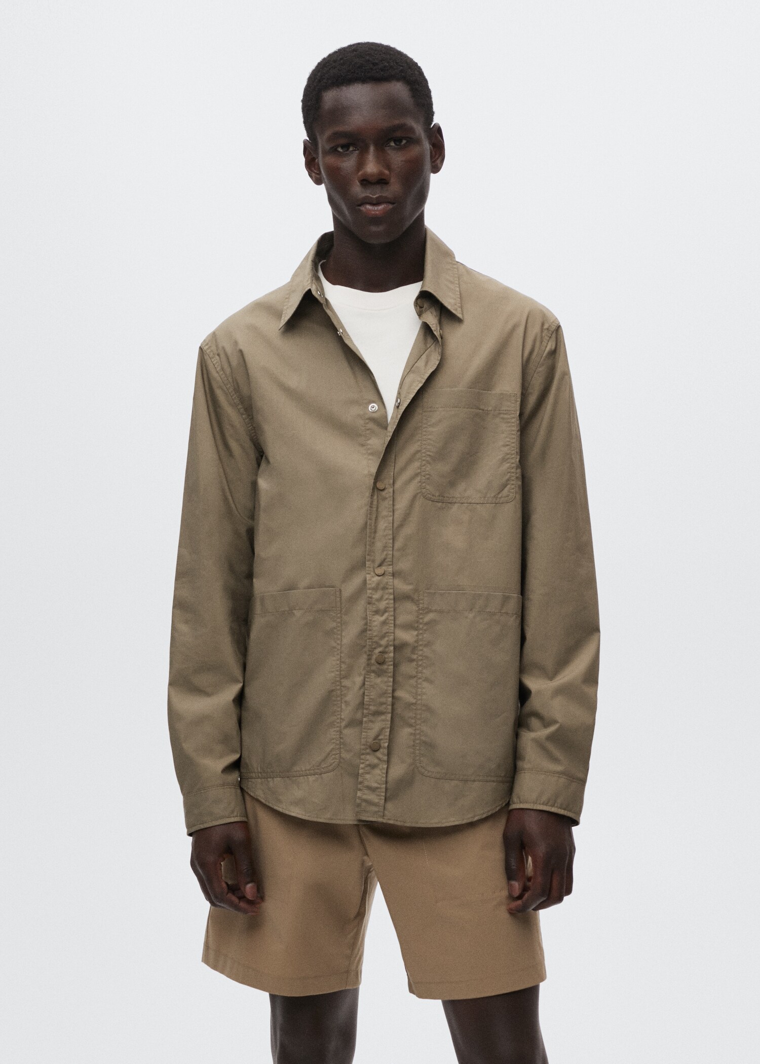 Chest-pocket cotton overshirt - Medium plane