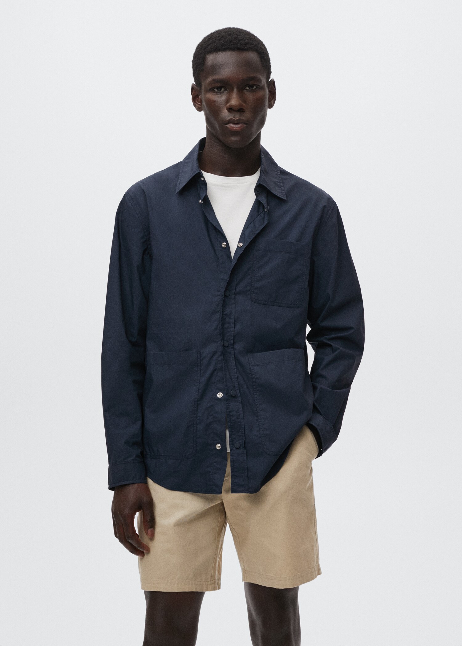 Chest-pocket cotton overshirt - Medium plane