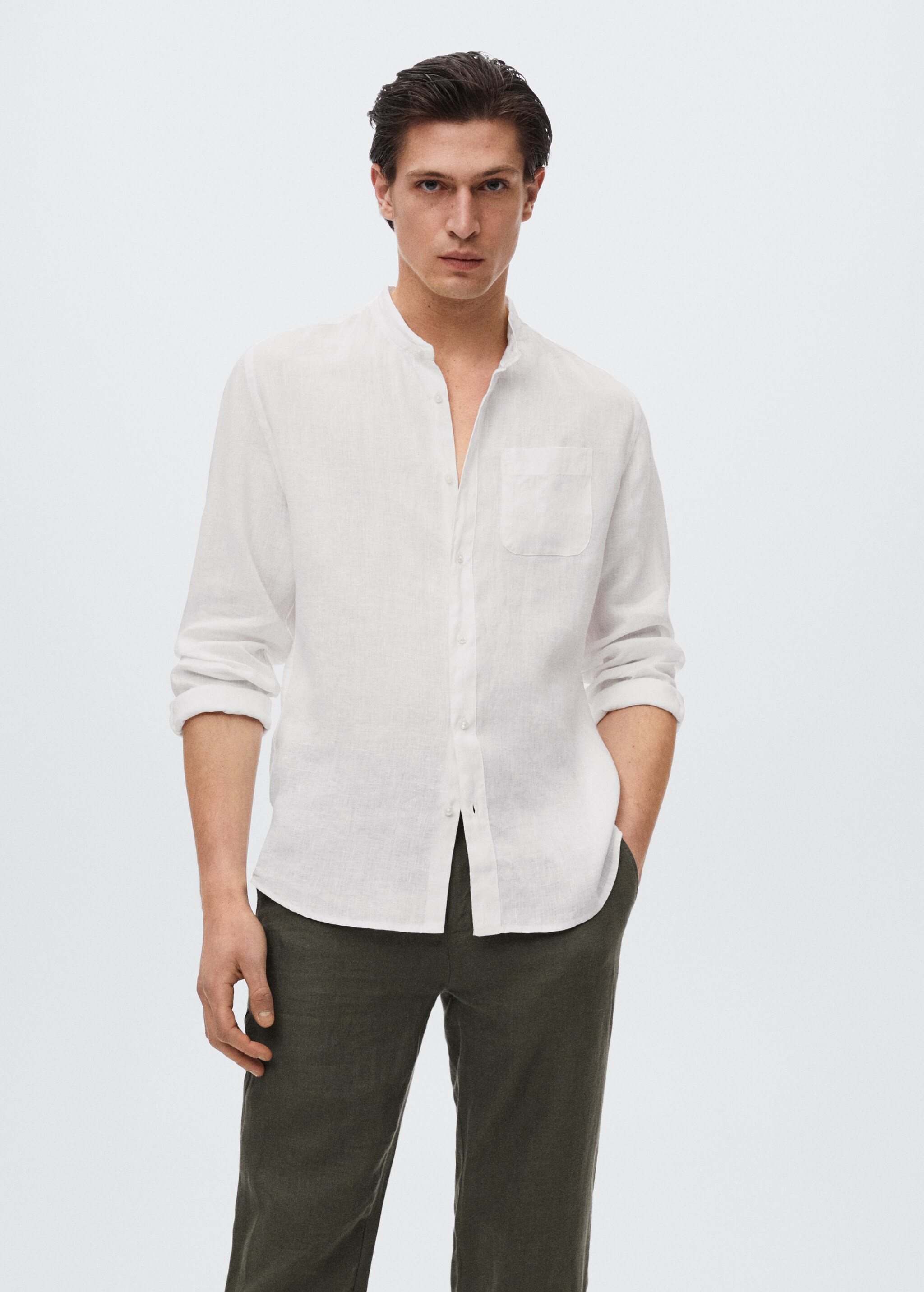 Slim-fit Mao collar linen shirt - Medium plane