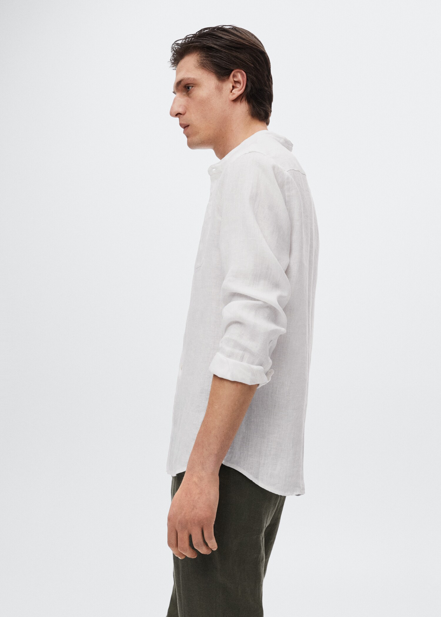 Slim-fit Mao collar linen shirt - Details of the article 2