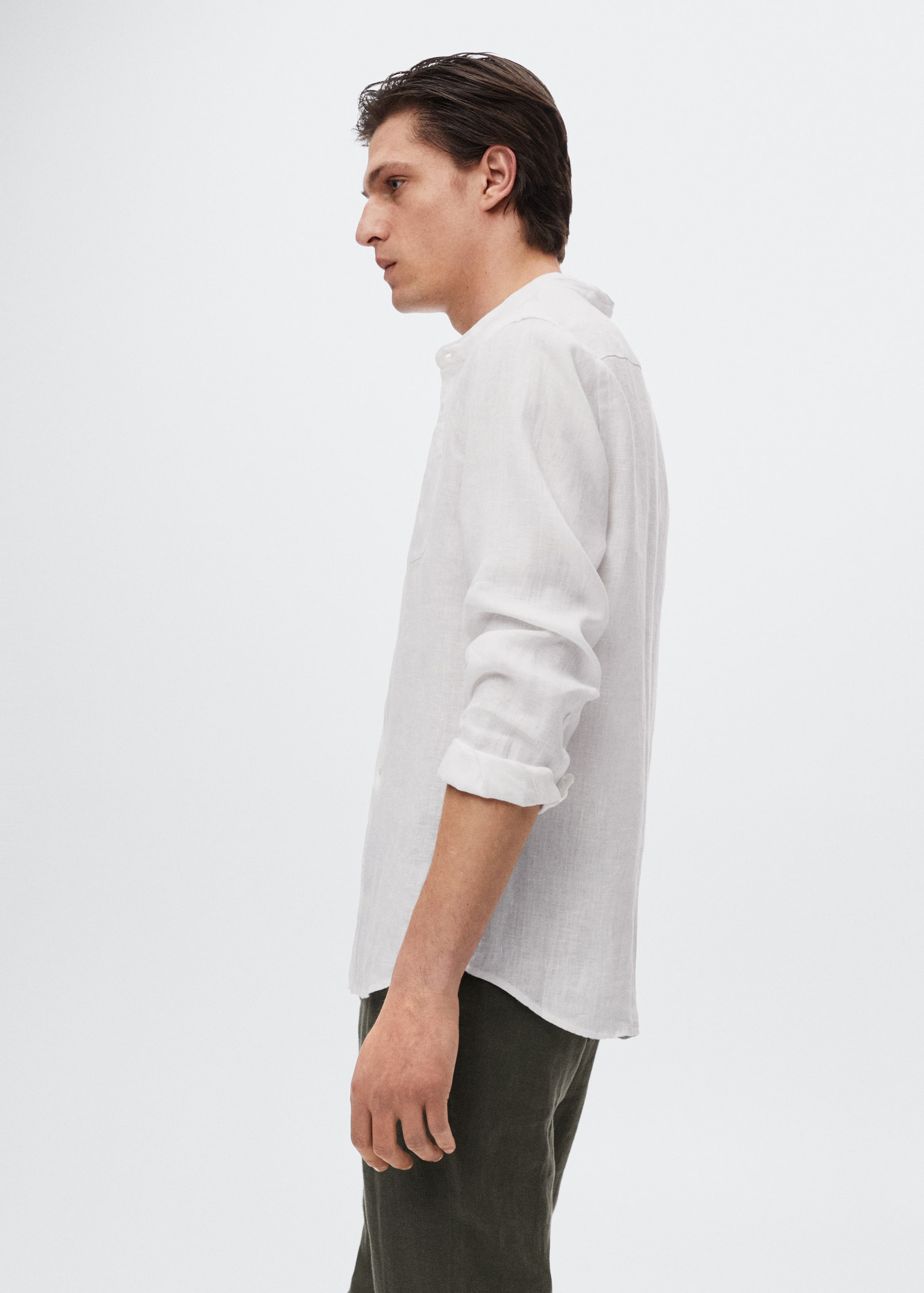 Slim-fit Mao collar linen shirt - Details of the article 2