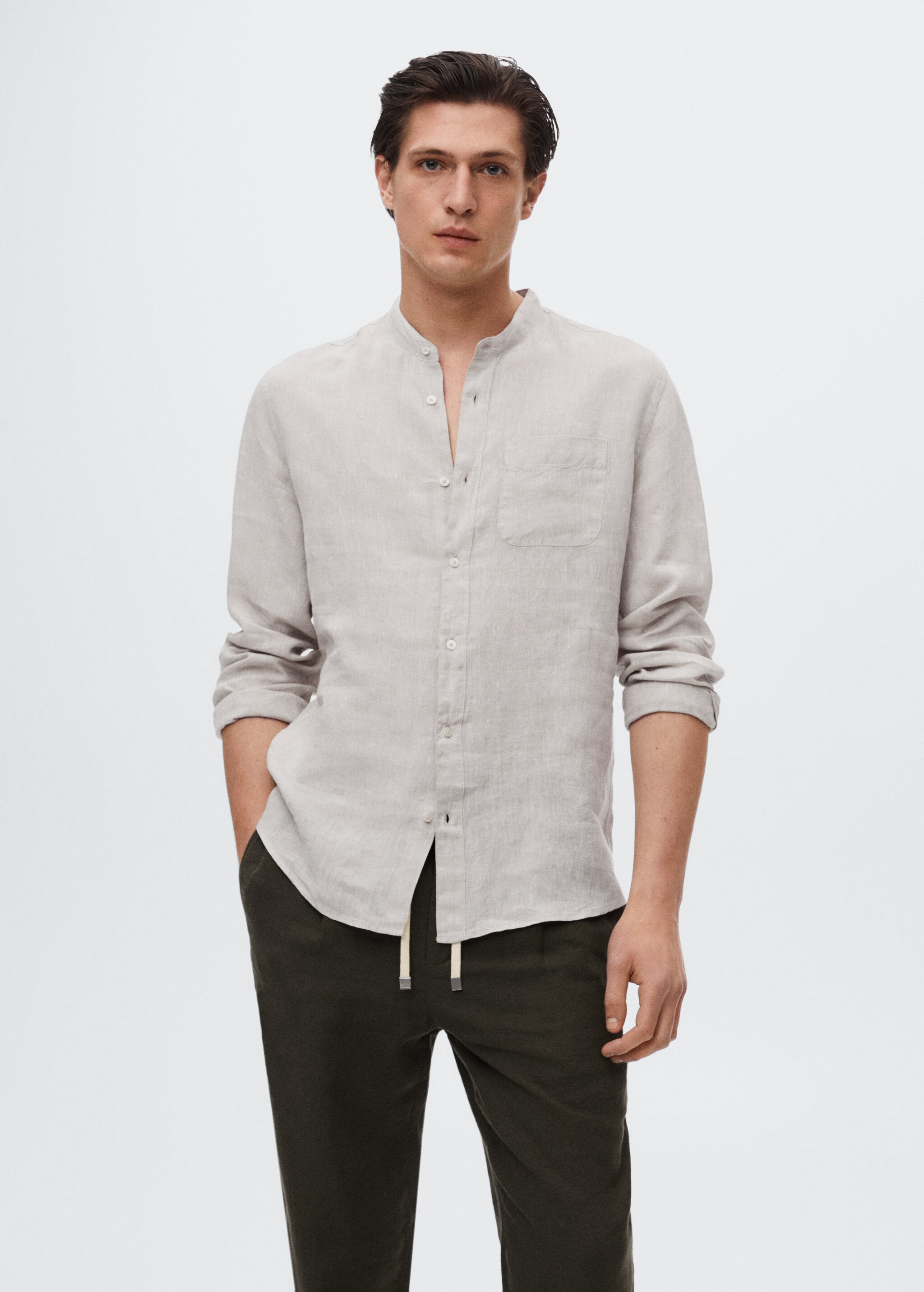 Slim-fit Mao collar linen shirt - Medium plane