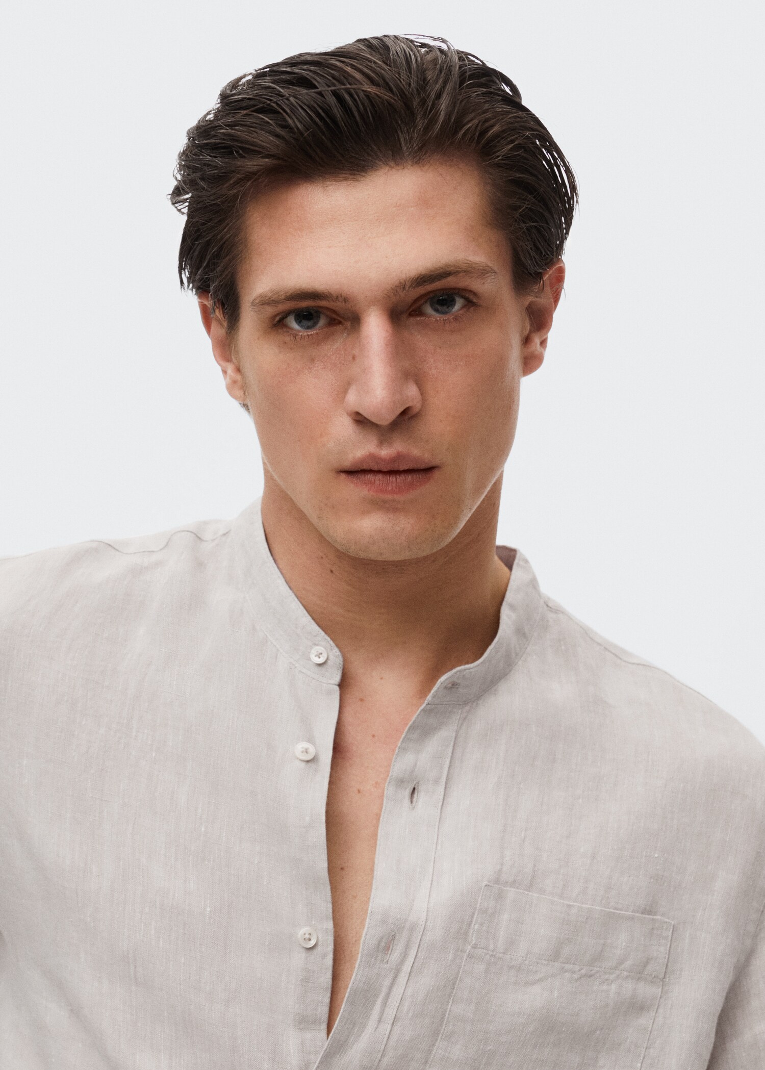 Slim-fit Mao collar linen shirt - Details of the article 1