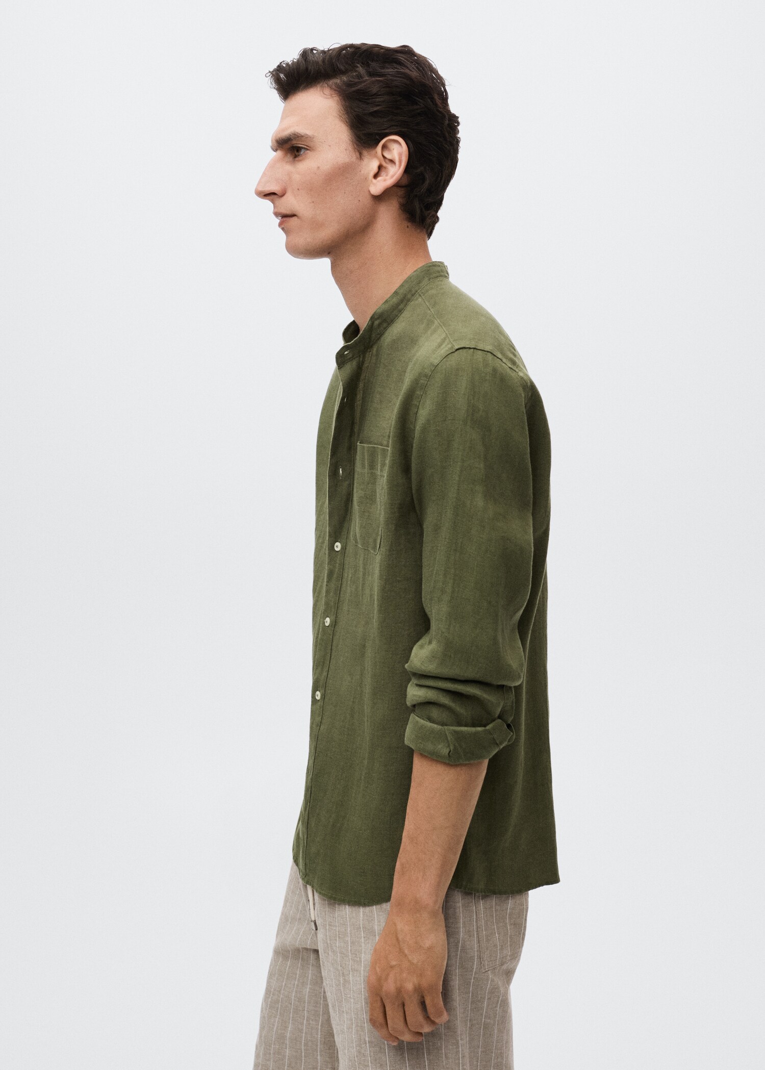 Slim-fit Mao collar linen shirt - Details of the article 2