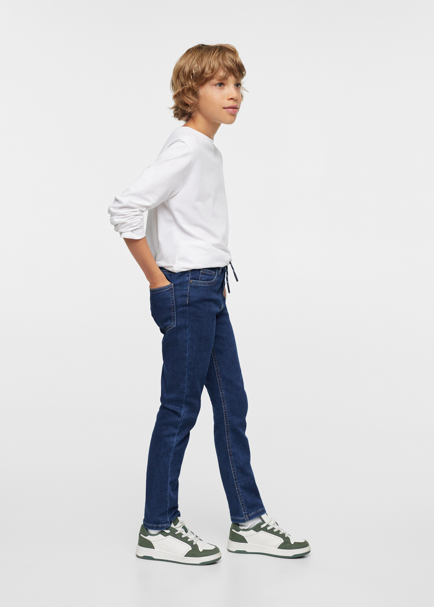 Jeans mit Stretchbund und Kordel - Mittlere Ansicht
