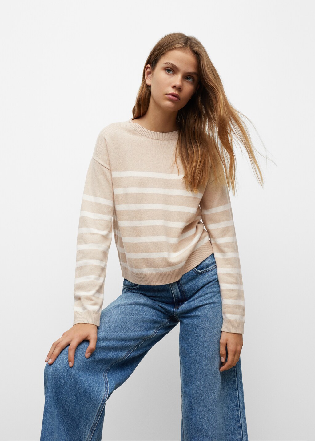 LCW Kids Pull-over Rayé pour Filles à Col Rond en Tricot LCW Kids Pull-over Rayé pour Filles à Col Rond en Tricot