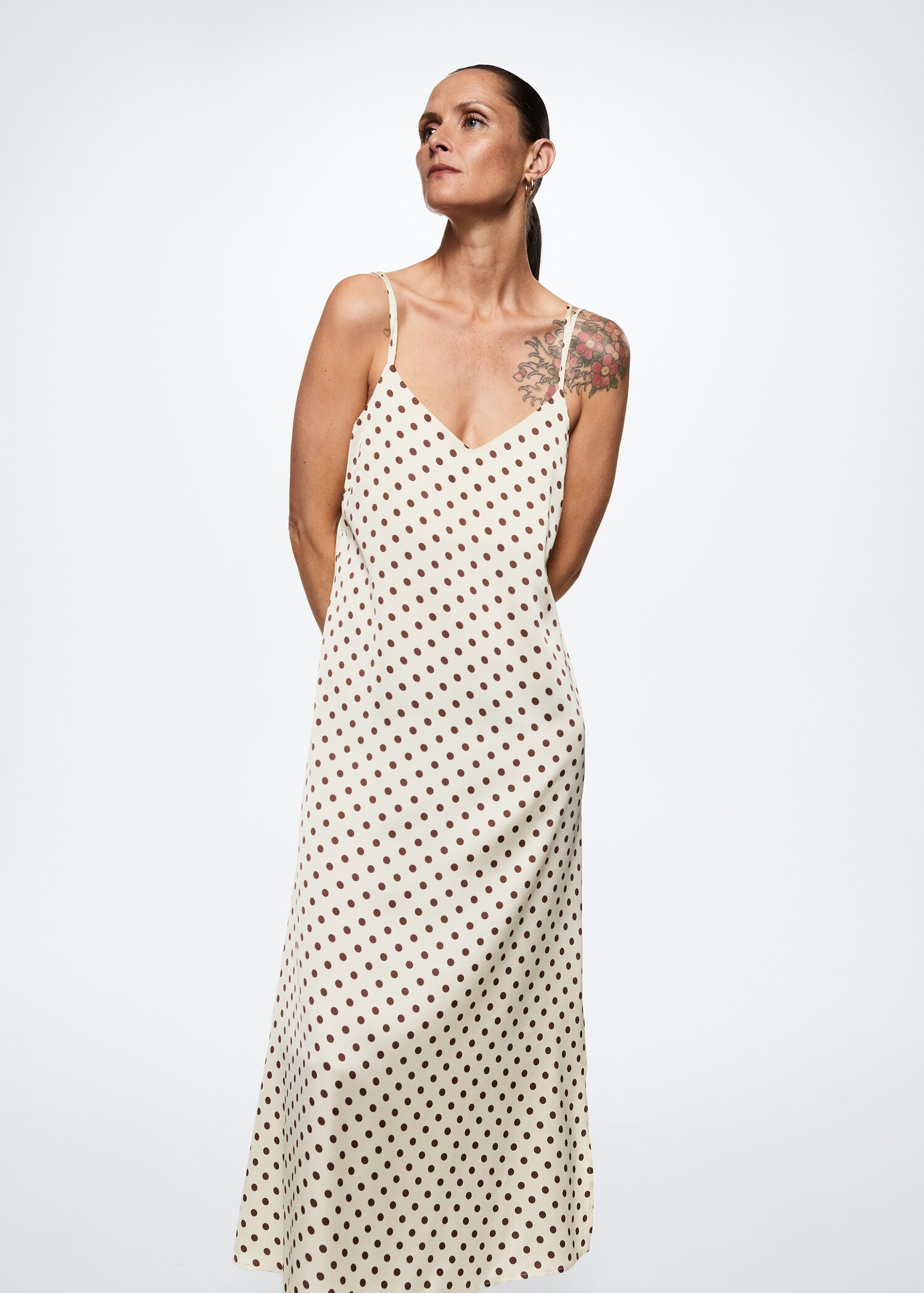 Polka-dot satin-finish dress - Medium plane