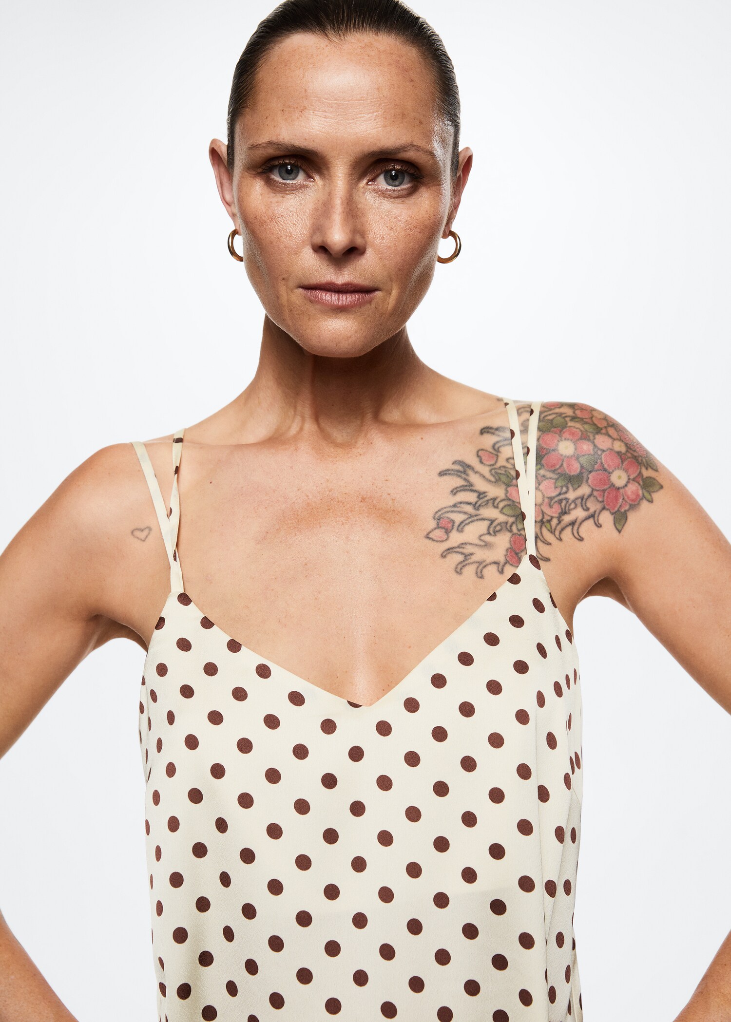 Polka-dot satin-finish dress - Details of the article 1