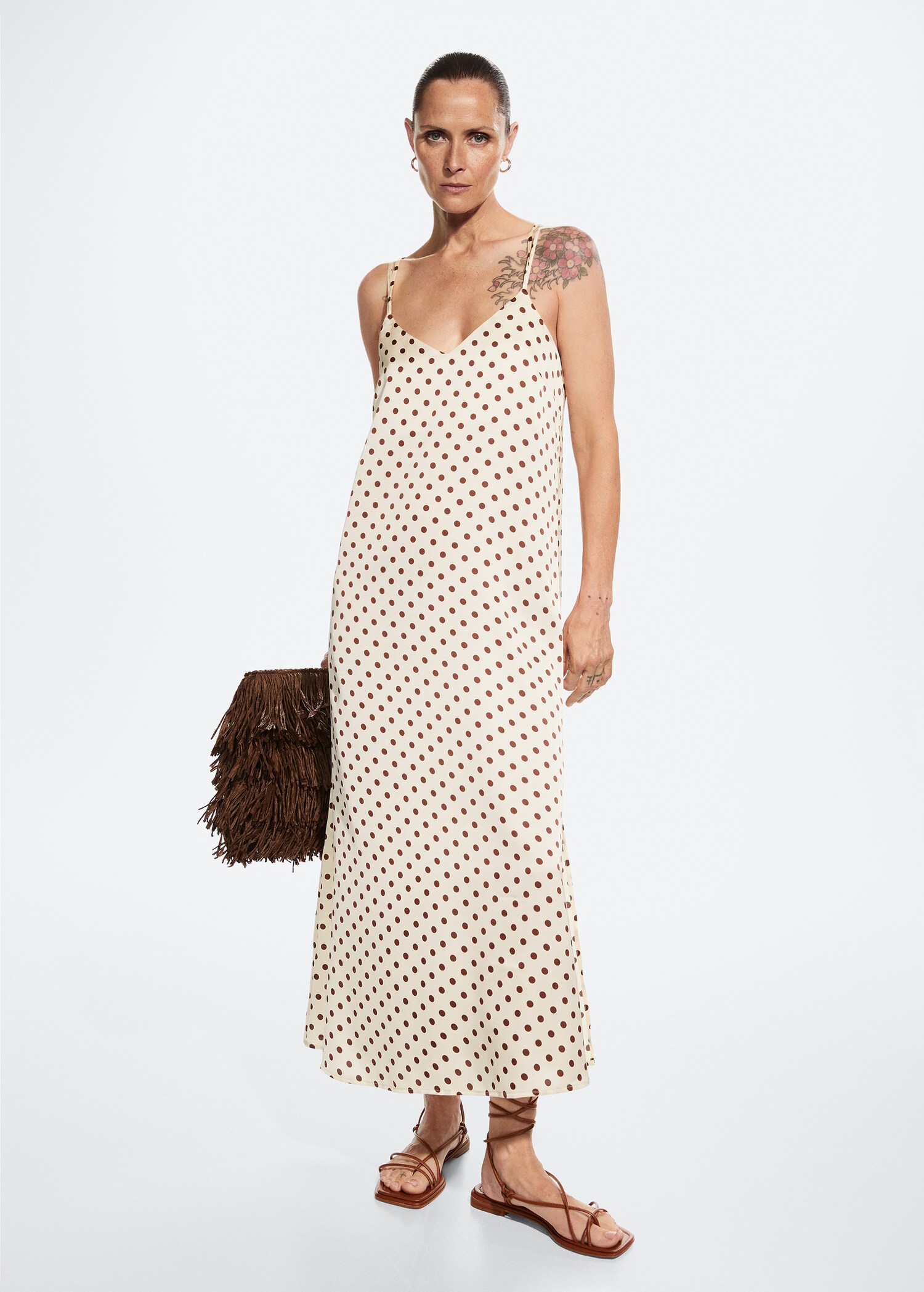 Polka-dot satin-finish dress - Details of the article 2