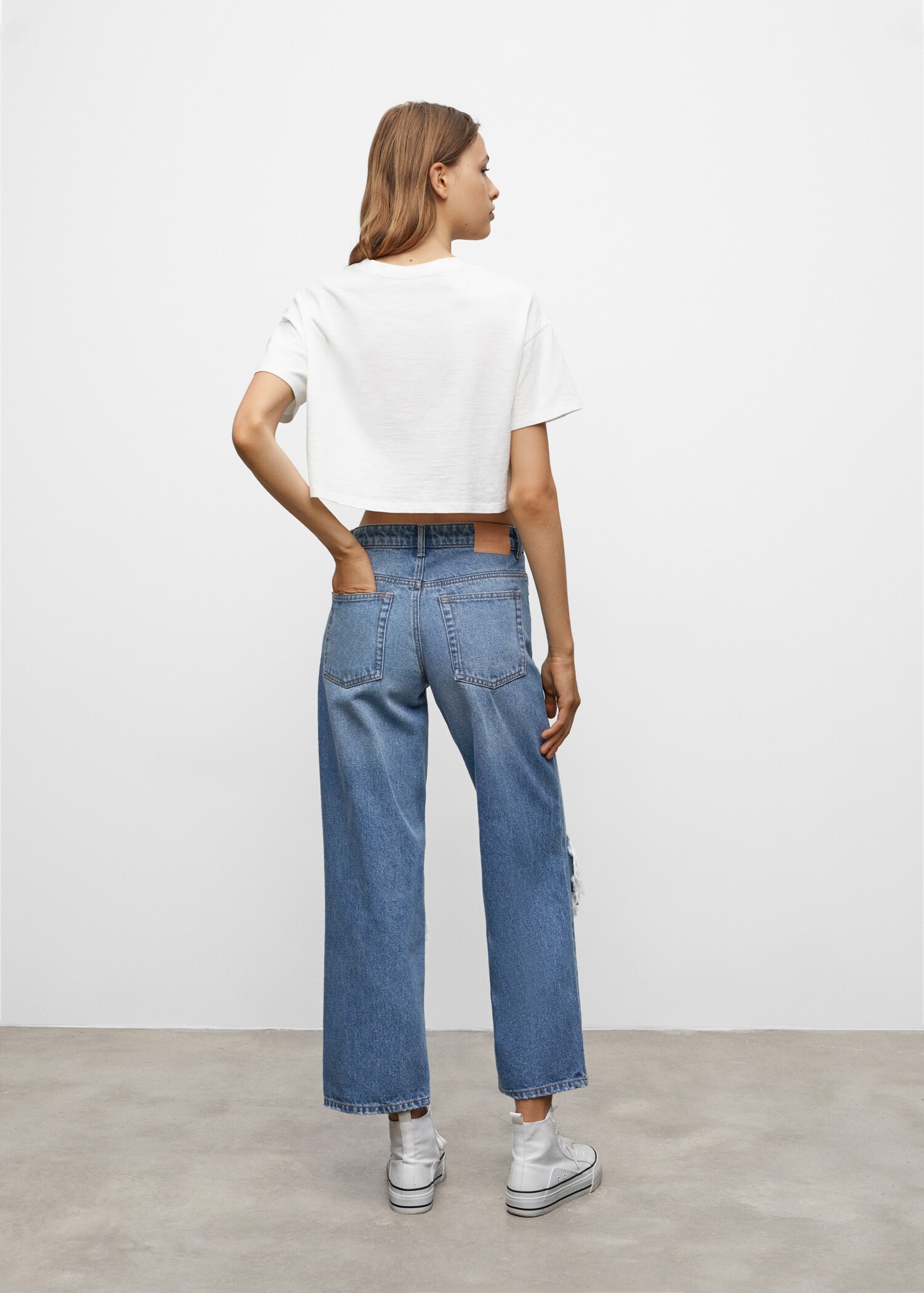 Jeans wideleg rotos decorativos - Reverso del artículo
