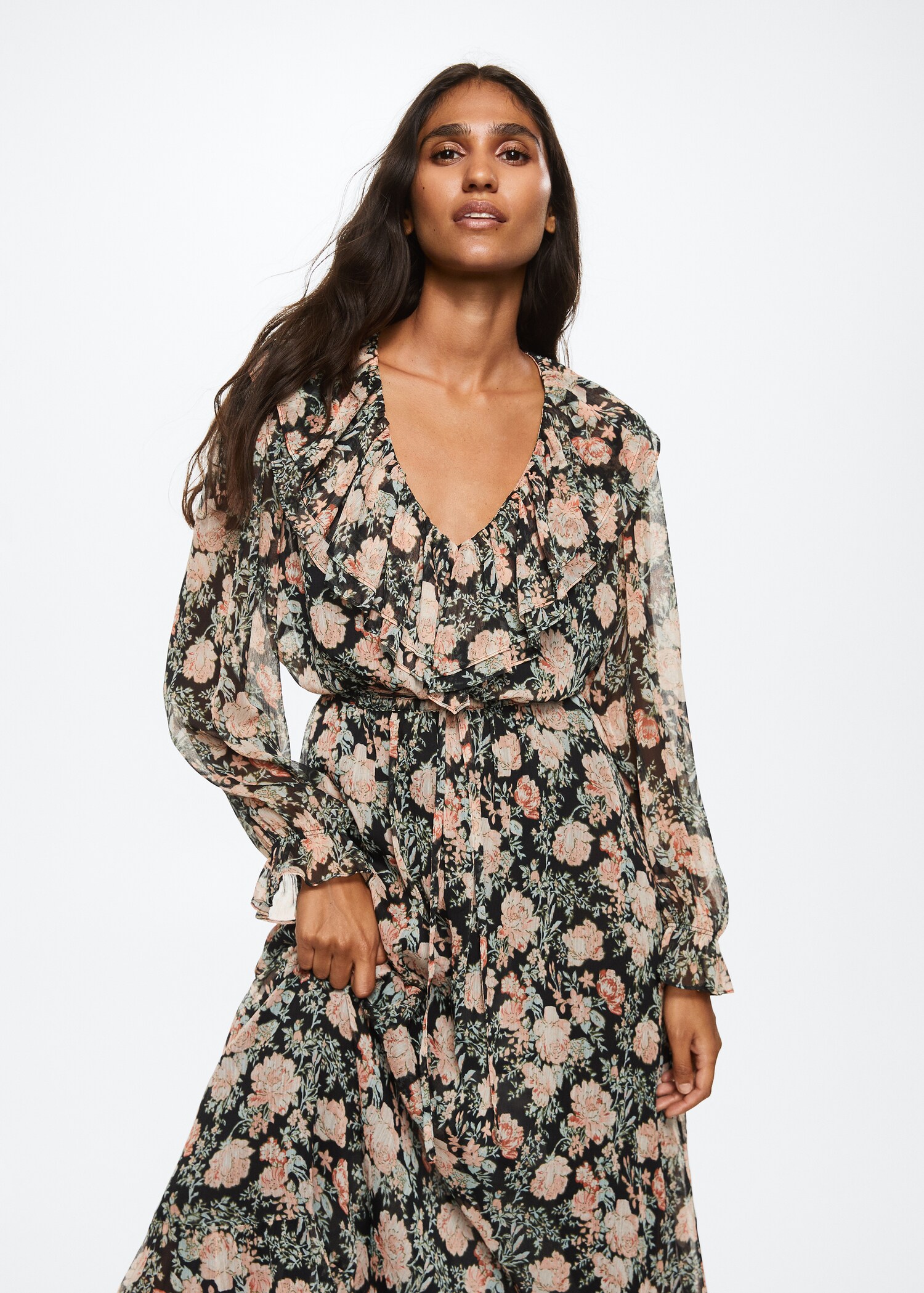 Kleid mit Blumendruck - Mittlere Ansicht