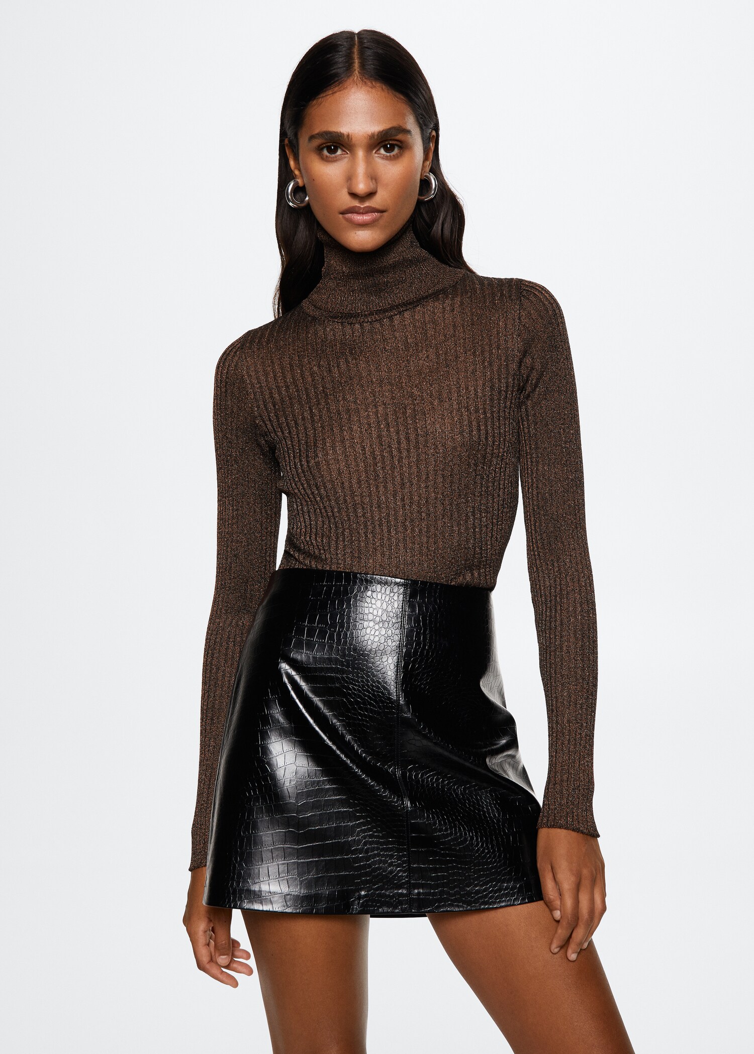 Pullover lurex ribbed turtleneck - Medium plane