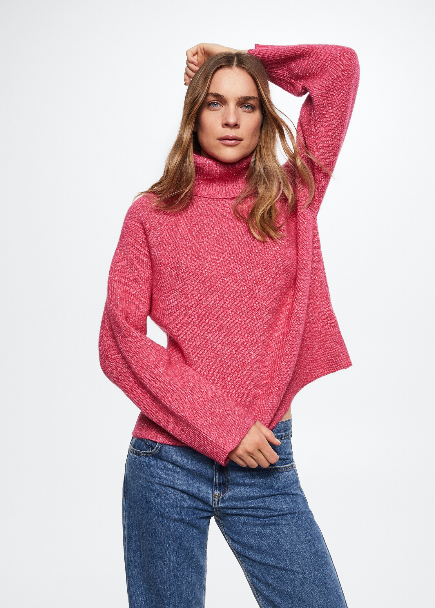 Pull-over côtelé Lurex col roulé - Plan moyen