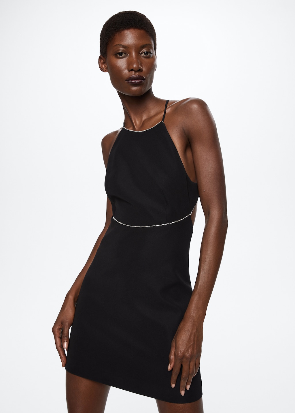 Satin dress with rhinestone body Women MANGO OUTLET Finland