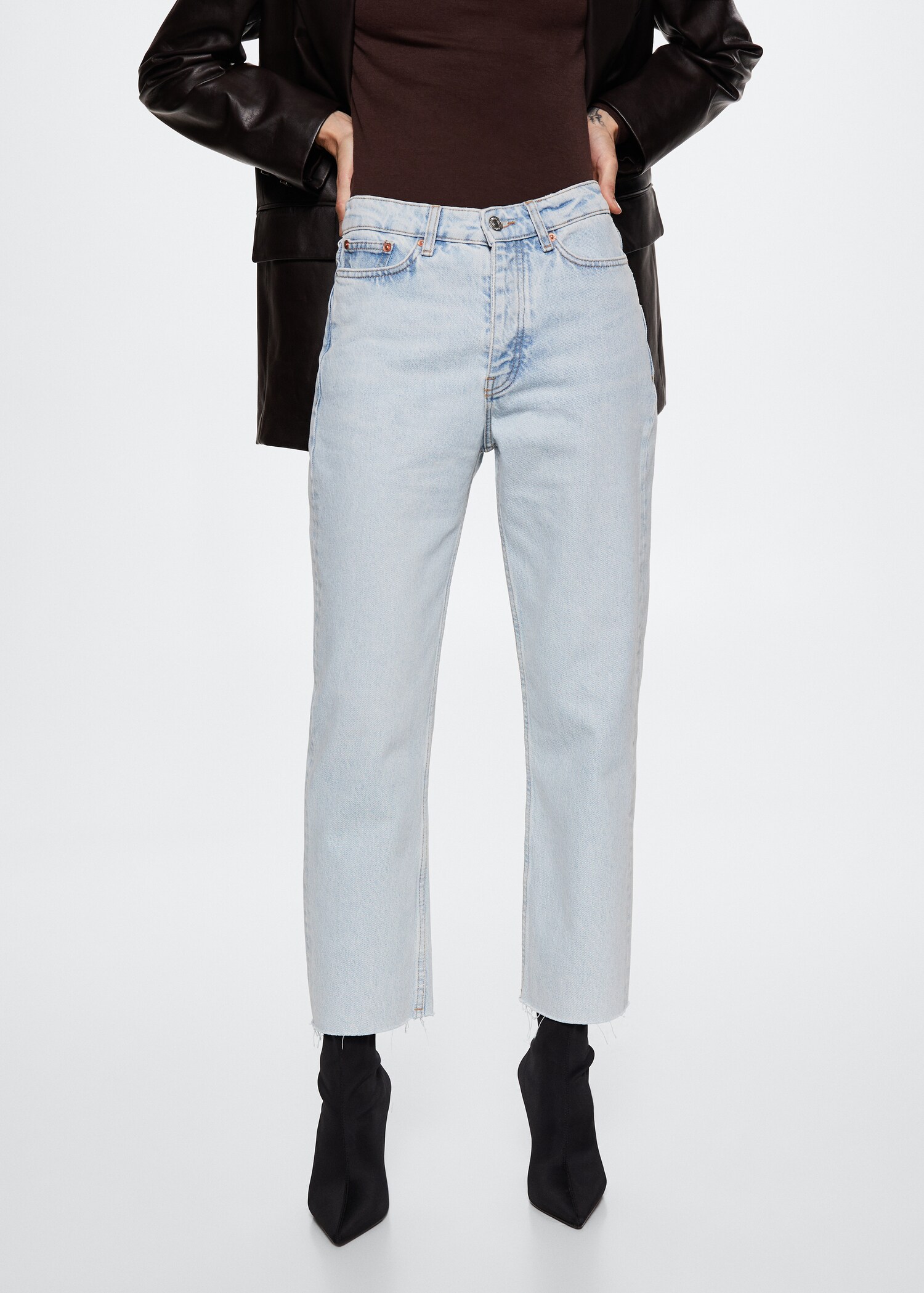 High-waist cropped straight jeans - Medium plane