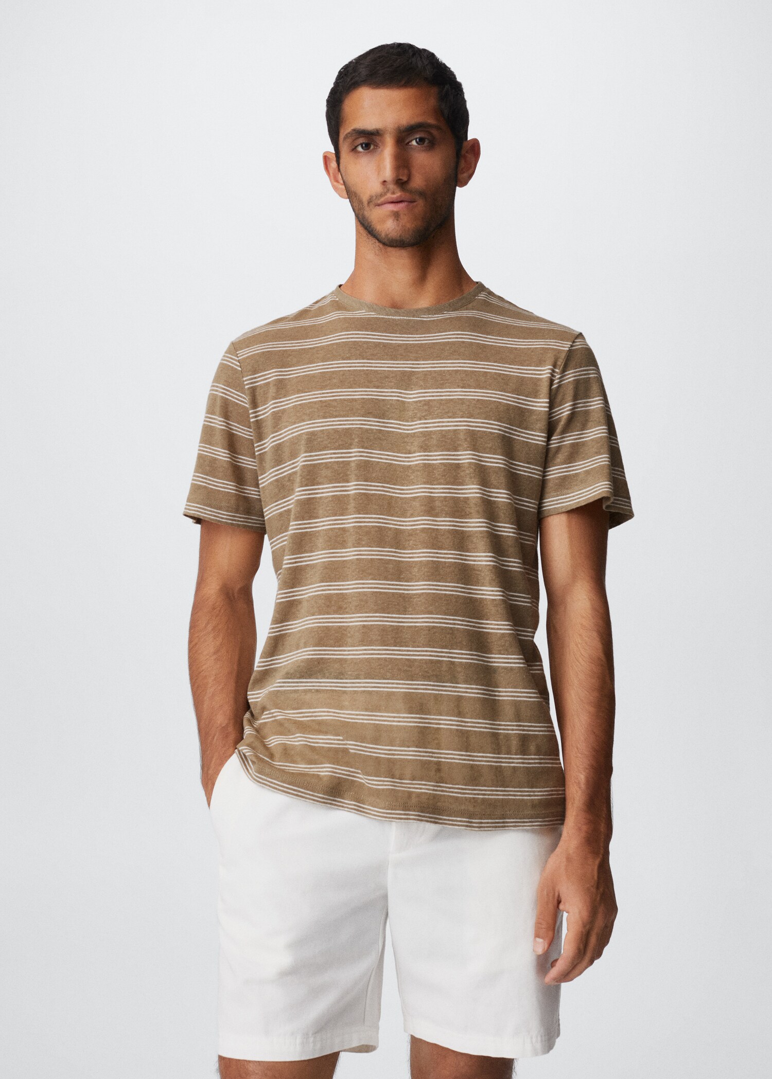 Gestreiftes Leinen-T-Shirt - Mittlere Ansicht