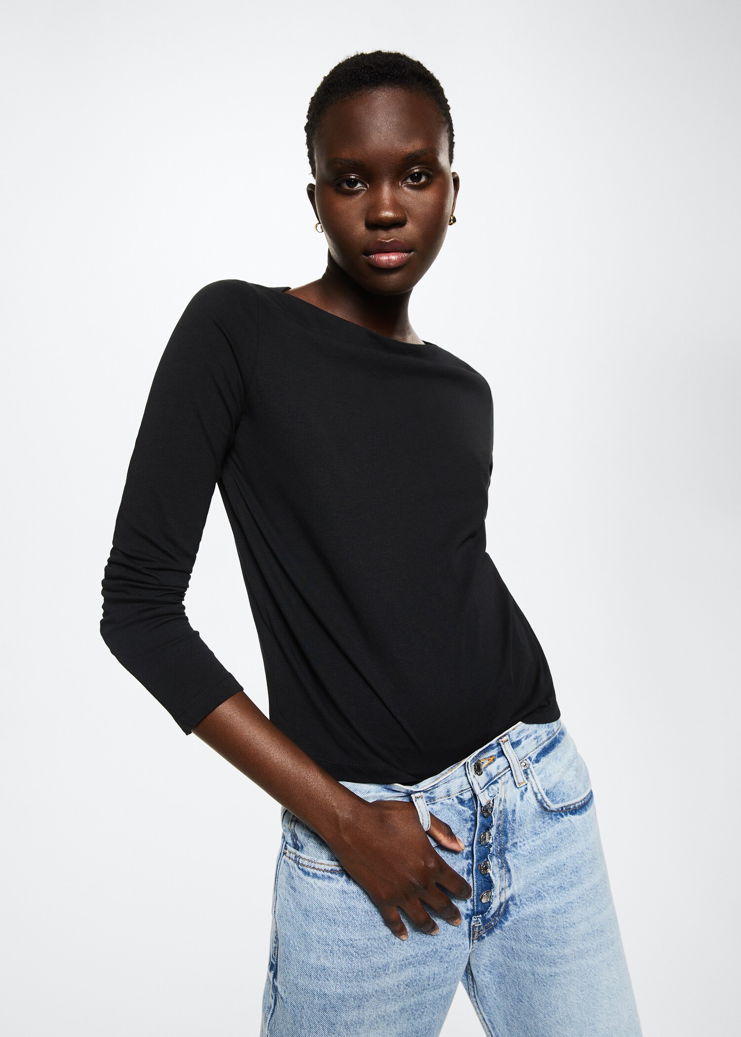 T-shirt col bateau coton - Plan moyen