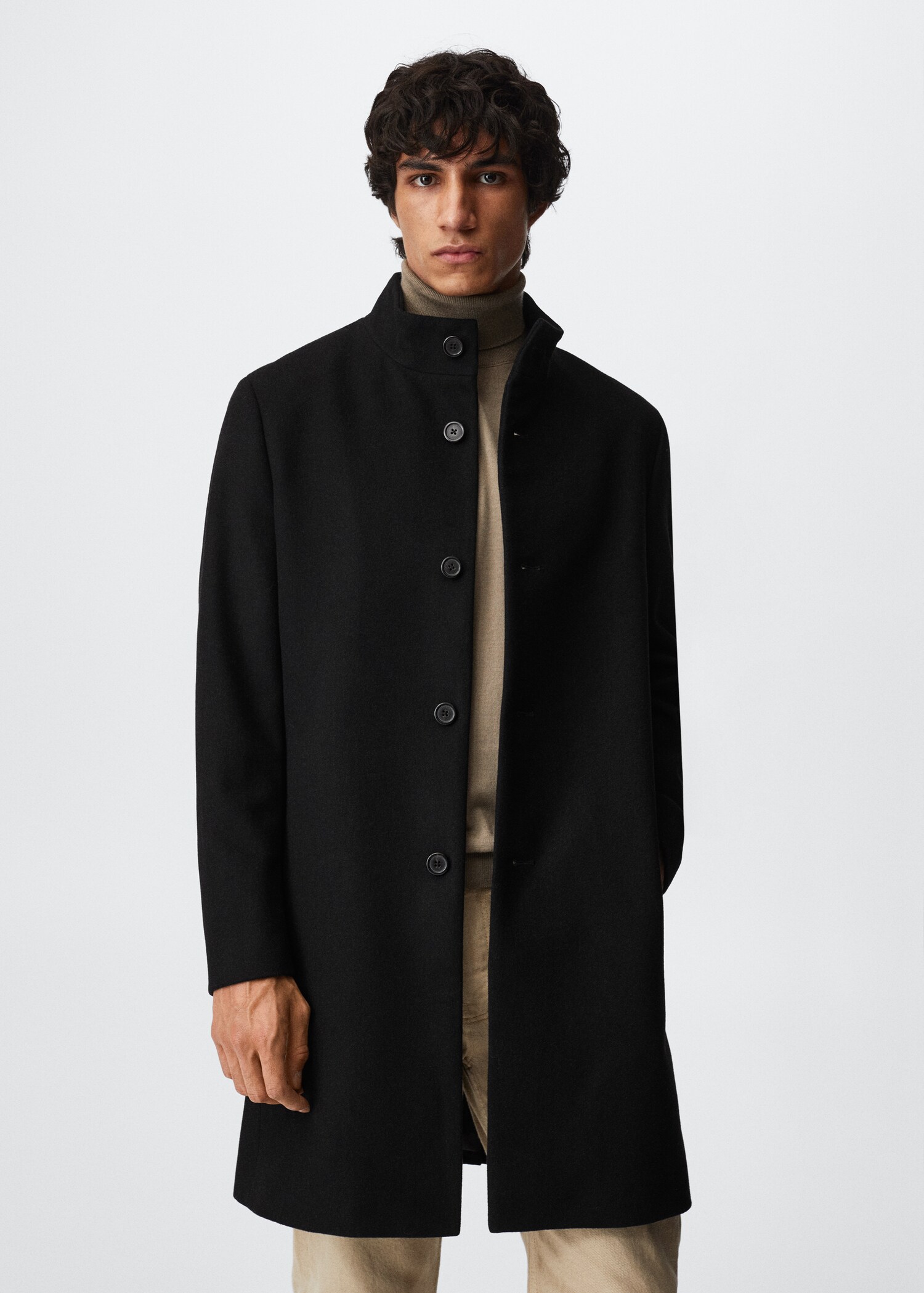 Manteau en laine à col cheminée - Plan moyen