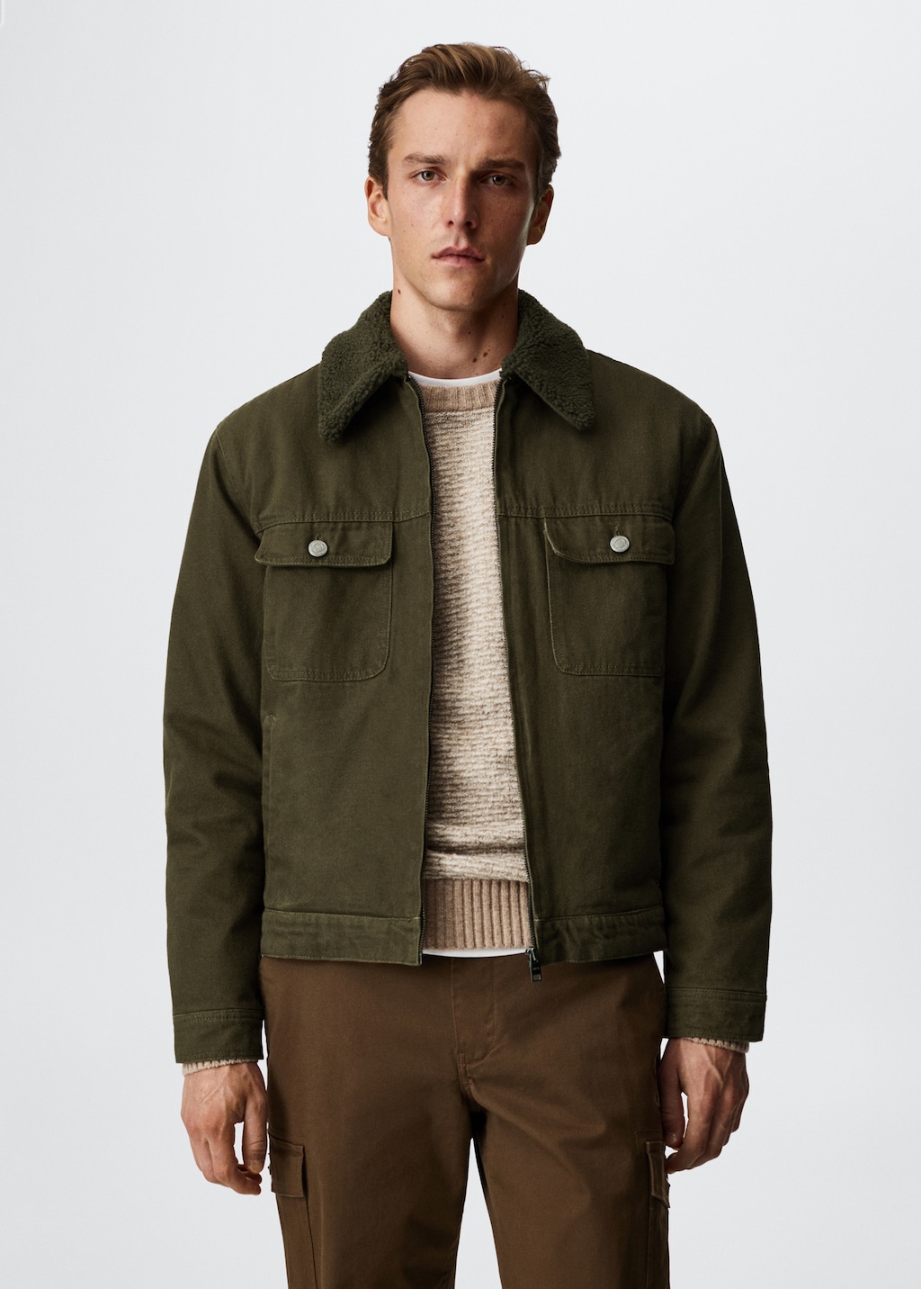 Veste en jeans col mouton homme best sale