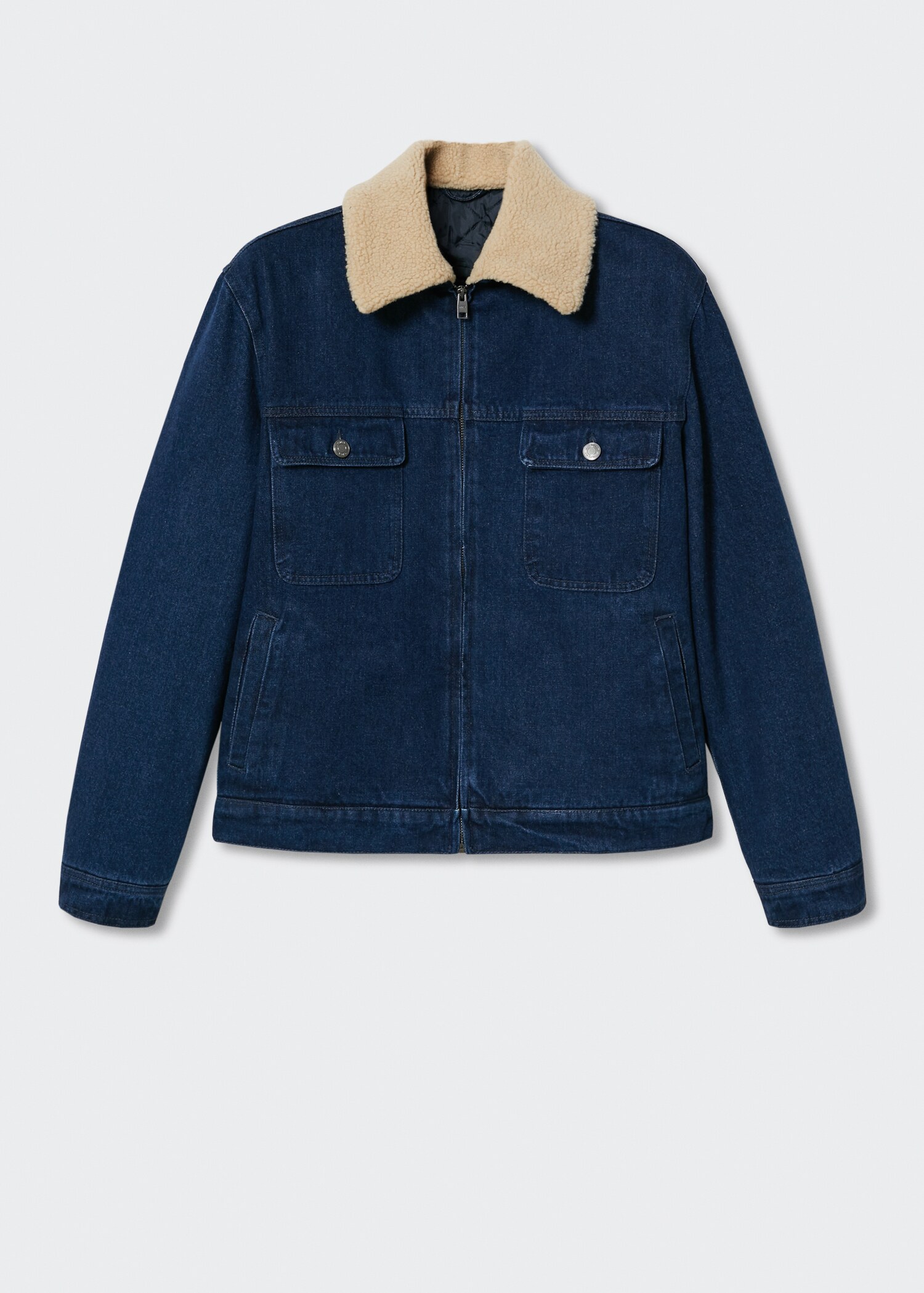 Jeansjacke mit Kunstshearling-Kragen