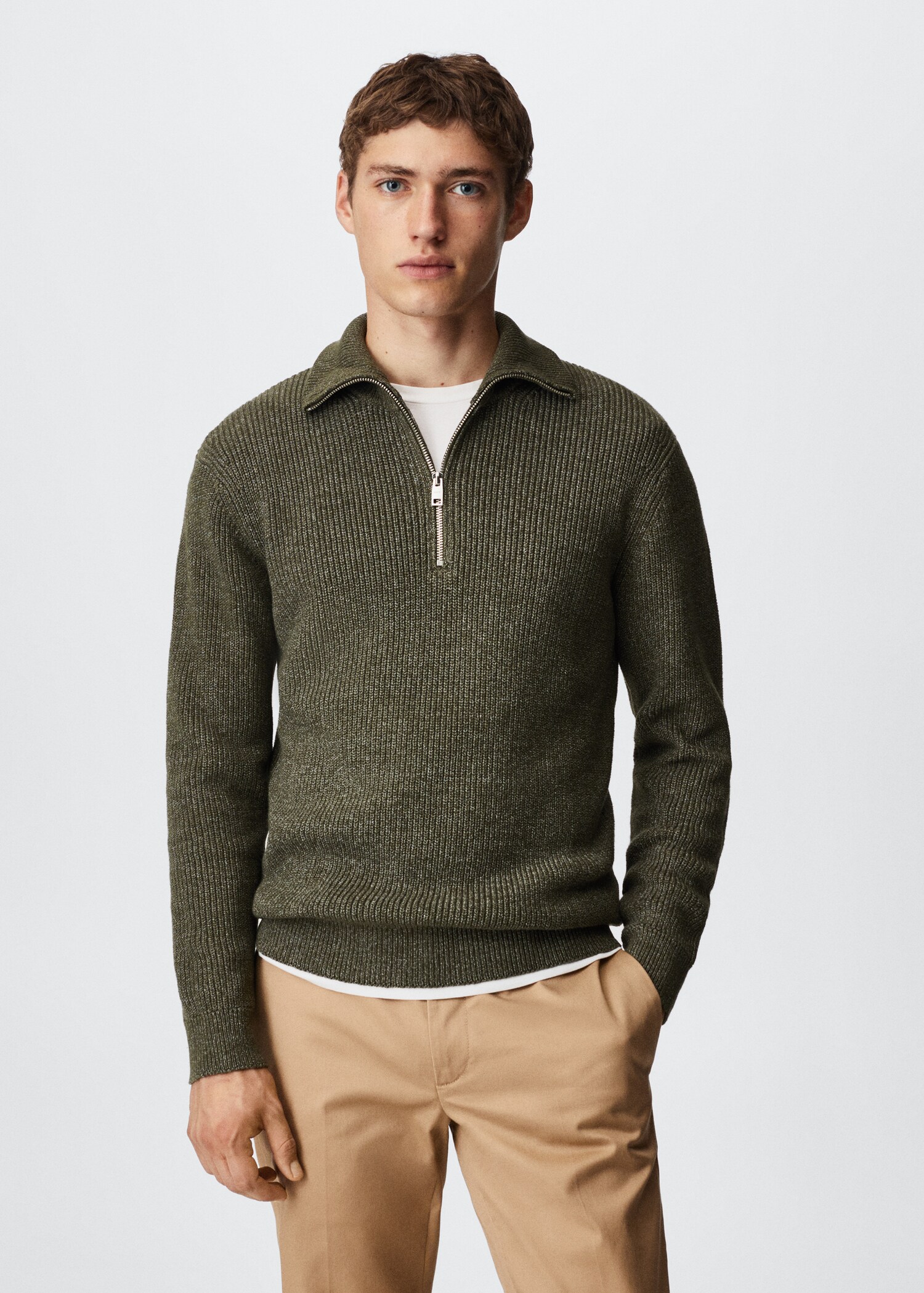 Structured sweater with zip neck  - Medium plane